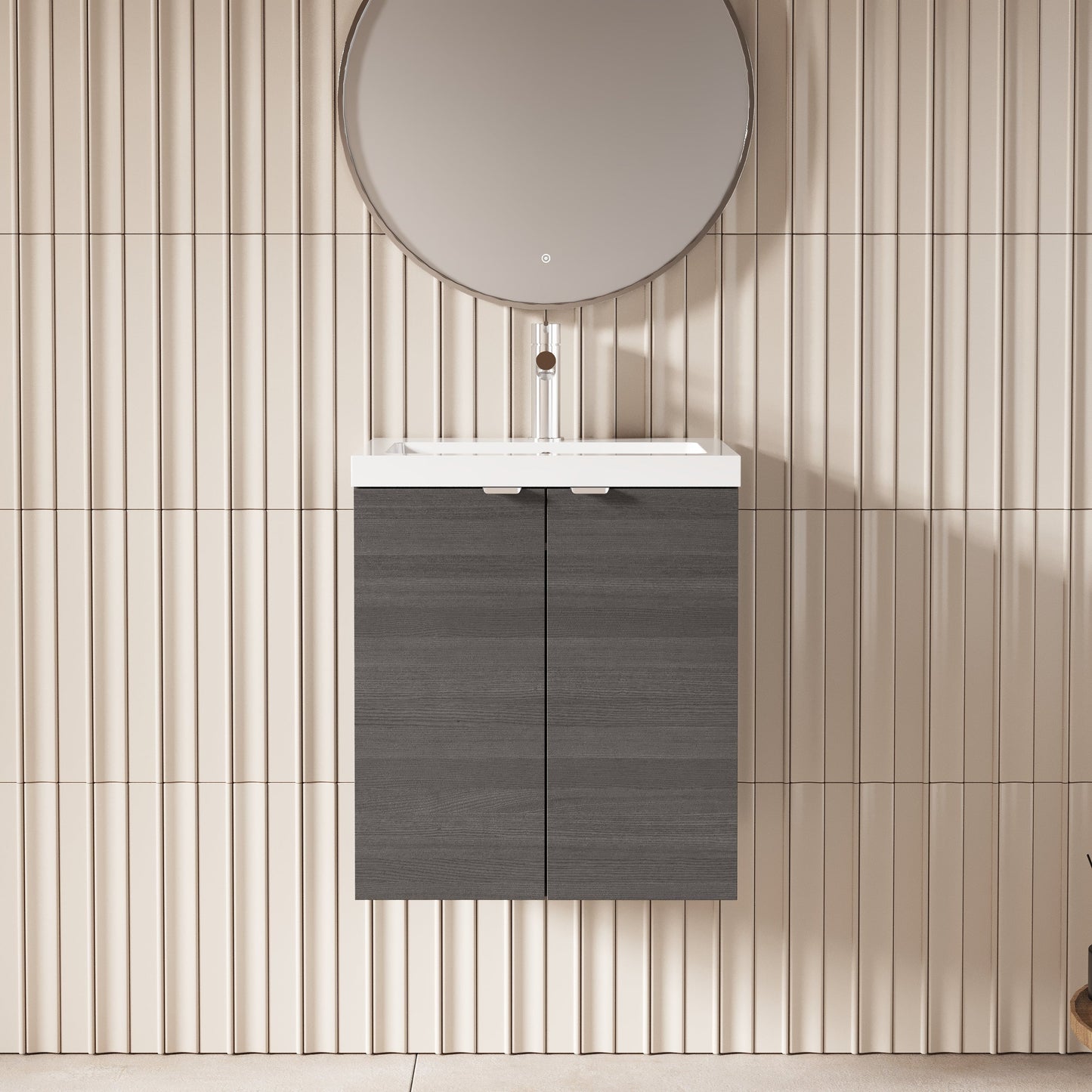 Hudson Reed Fusion 505mm Anthracite Woodgrain Wall Hung 2 Door Vanity Unit With Basin