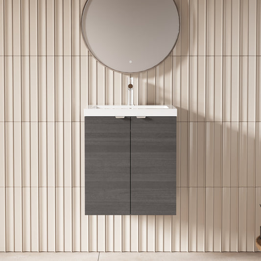 Hudson Reed Fusion 505mm Anthracite Woodgrain Wall Hung 2 Door Vanity Unit With Basin