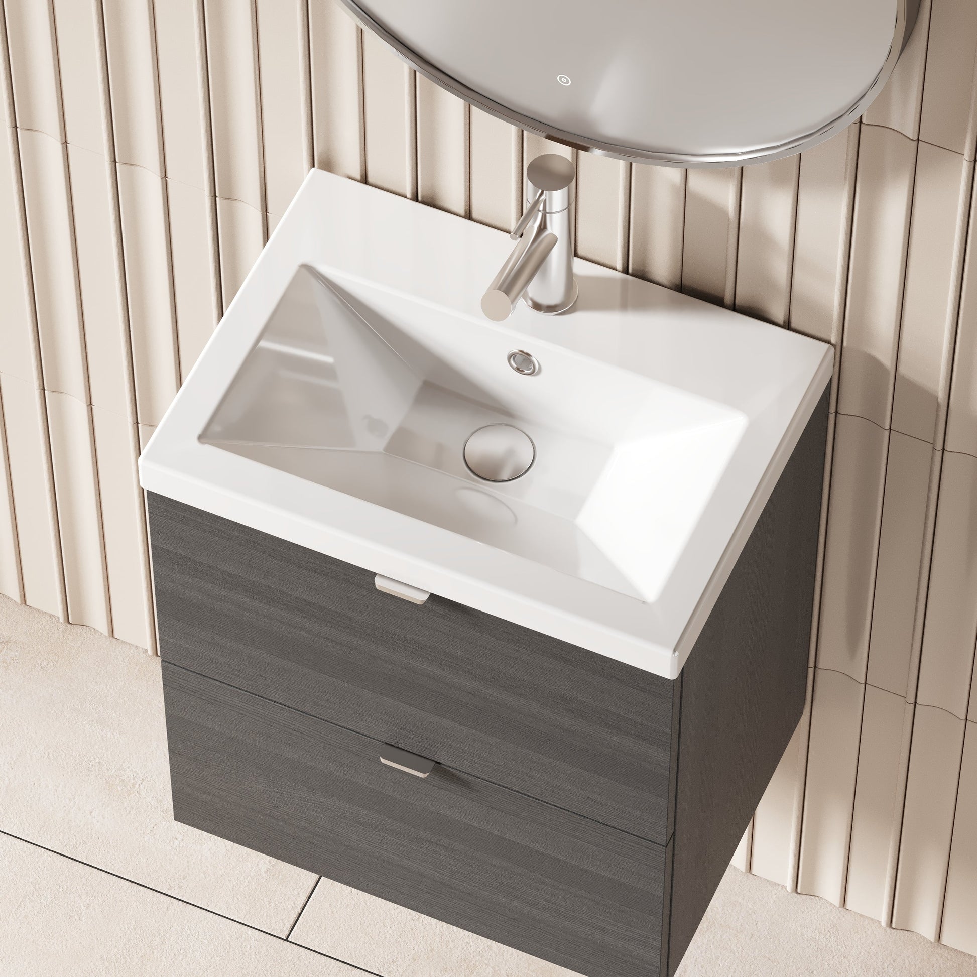 Hudson Reed Fusion 500mm Anthracite Woodgrain Wall Hung 2 Drawer Vanity Unit & Basin