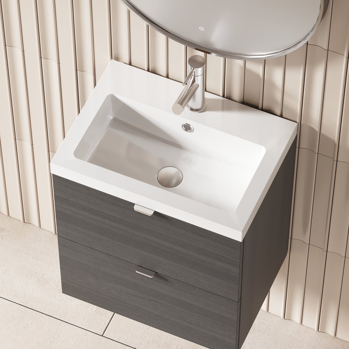 Hudson Reed Fusion 500mm Anthracite Woodgrain Wall Hung 2 Drawer Vanity Unit & Basin