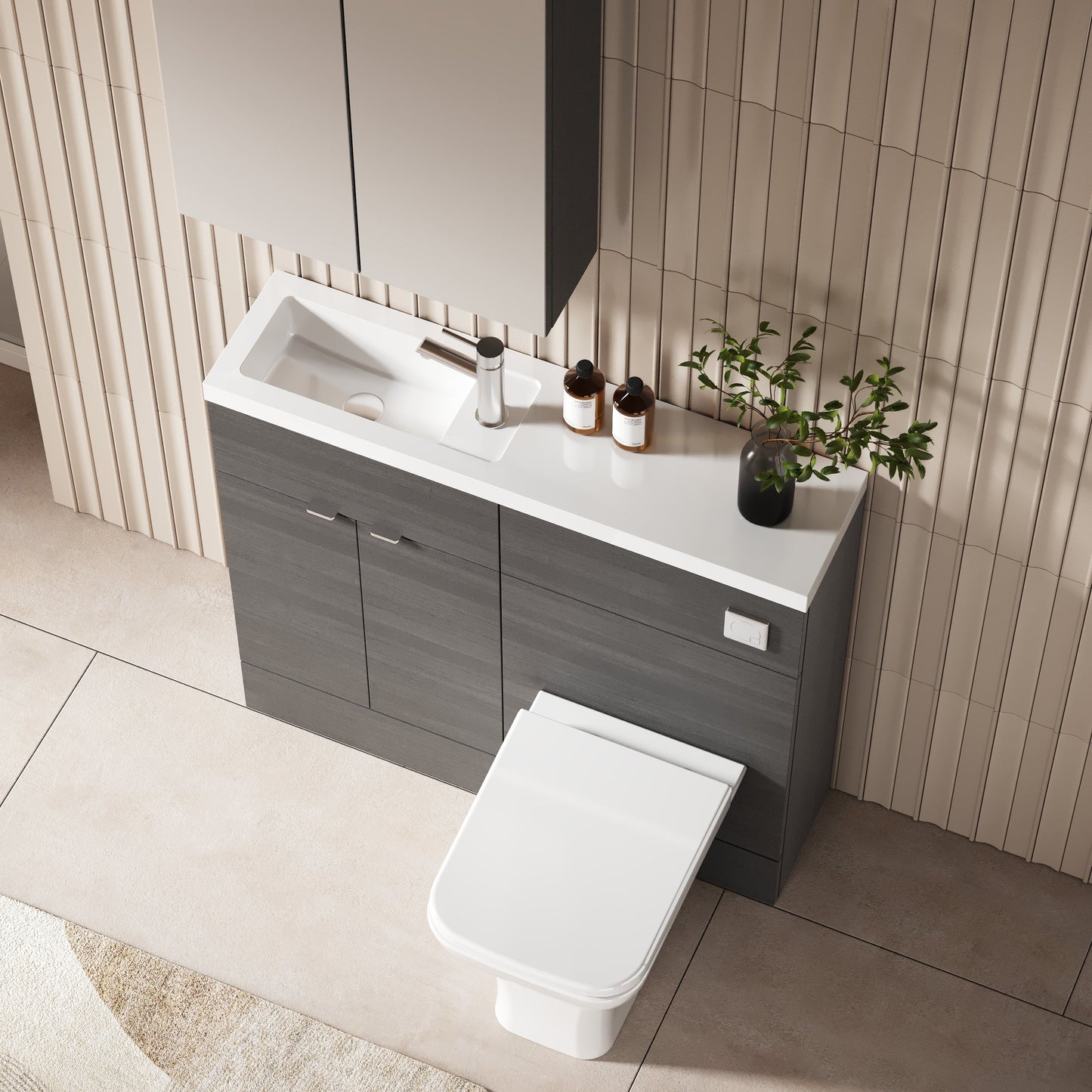 Hudson Reed Fusion 1000mm Anthracite Woodgrain Floor Standing Vanity Unit & Toilet Combination With Handles