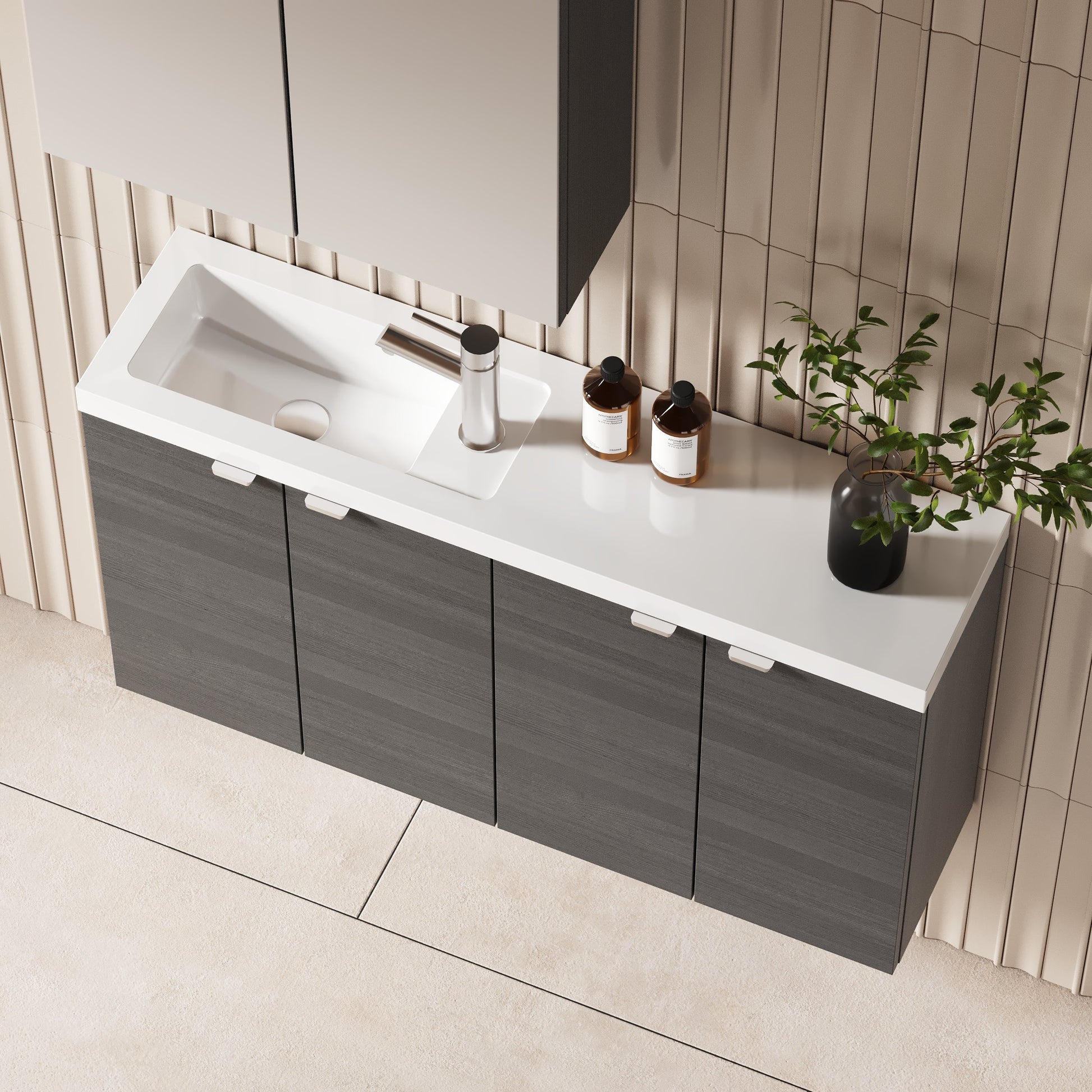 Hudson Reed Fusion 1000mm Anthracite Woodgrain Compact Wall Hung 2 Door Soft Close Vanity Unit & Basin