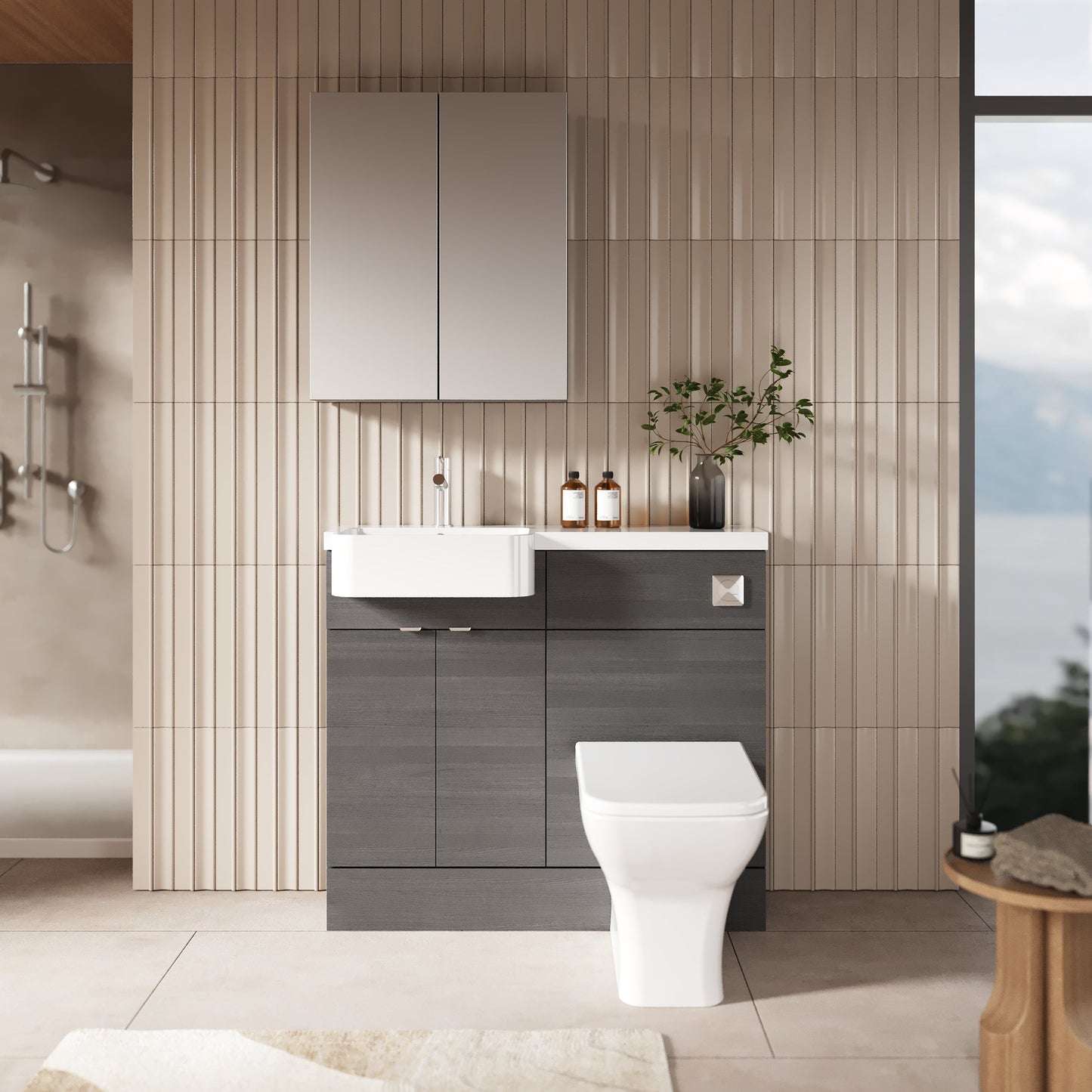 Fusion Floor Standing 2 Door Vanity Unit & WC with Left Hand Semi Recessed Basin Combination 1000mm