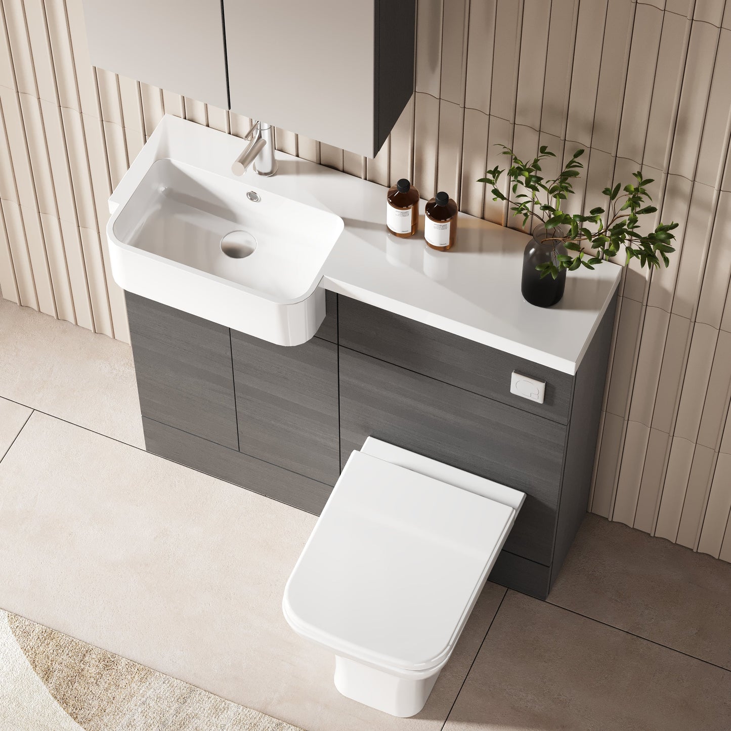 Fusion Floor Standing 2 Door Vanity Unit & WC with Left Hand Semi Recessed Basin Combination 1000mm