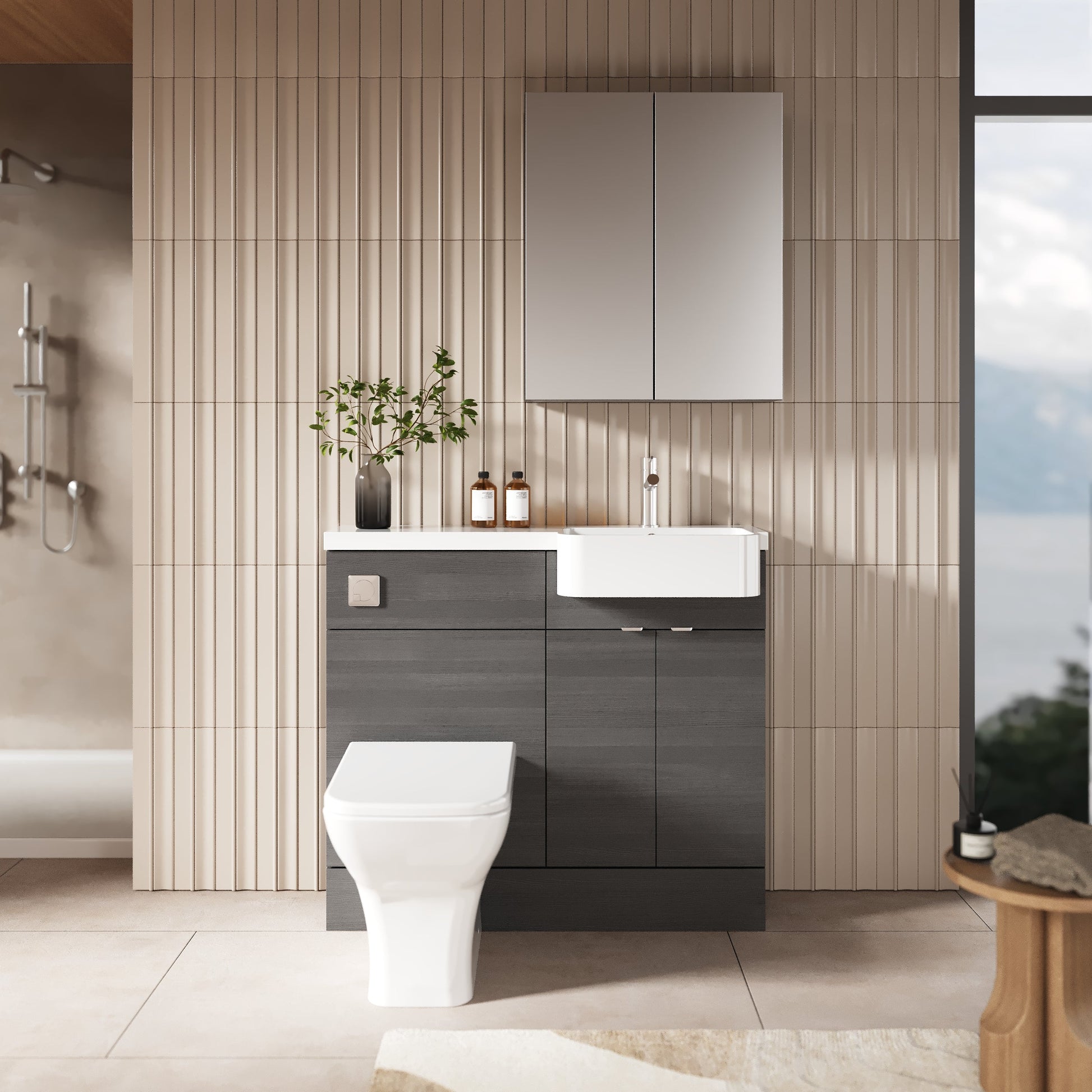 Hudson Reed Fusion 1000mm Anthracite Woodgrain Floor Standing Vanity Toilet Combo with Soft Close Doors