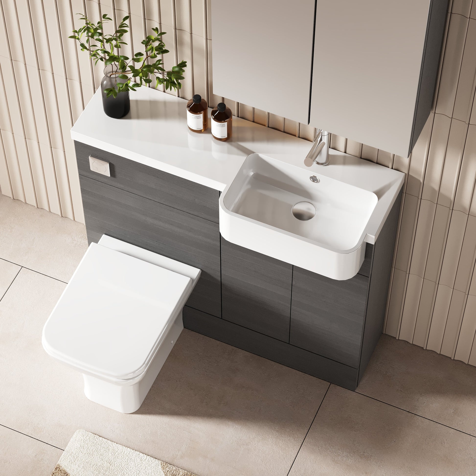 Hudson Reed Fusion 1000mm Anthracite Woodgrain Floor Standing Vanity Toilet Combo with Soft Close Doors