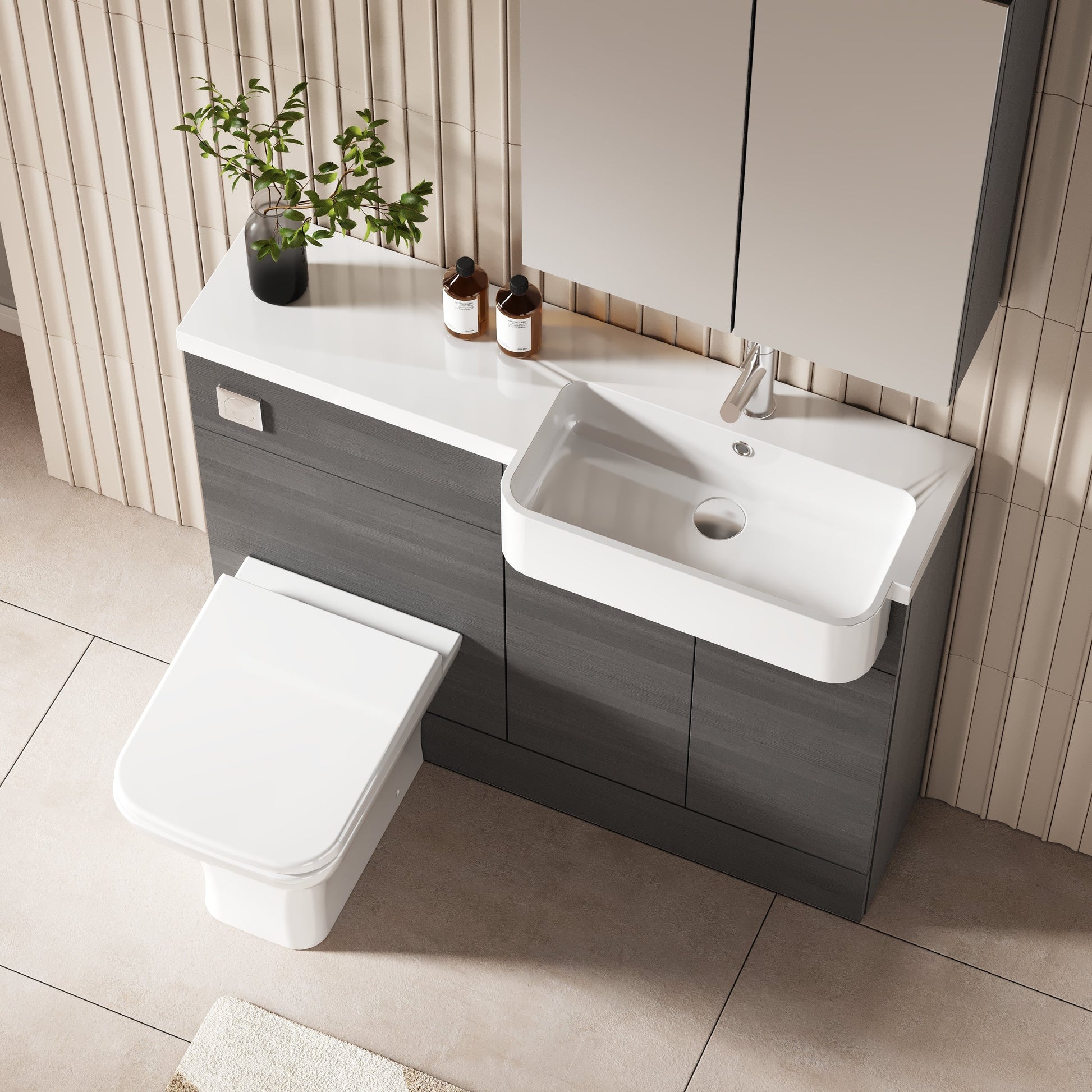 Hudson Reed Fusion 1100mm Floor Standing 2 Door Vanity Unit & Toilet with Right Hand Semi Recessed Basin Soft Close