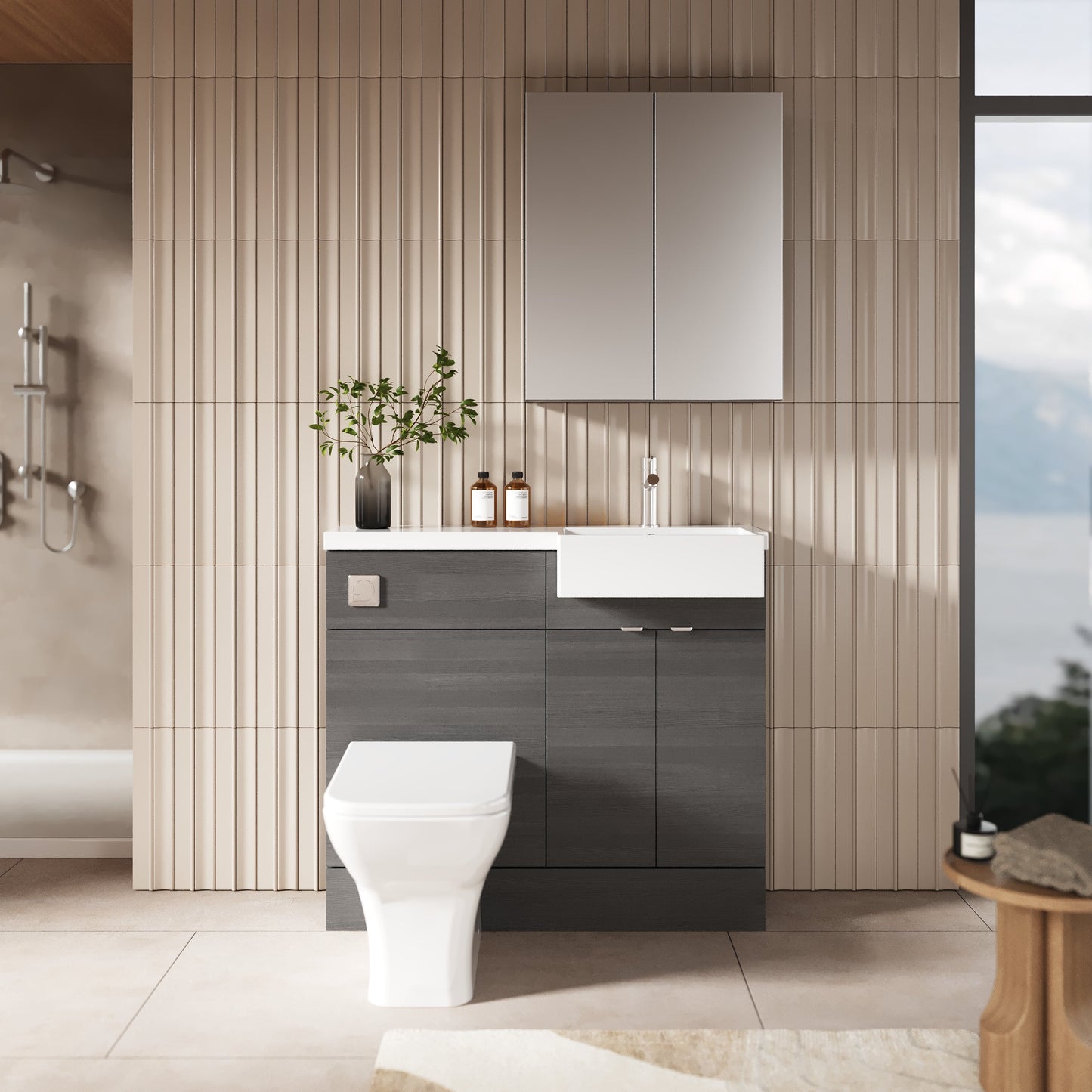 Hudson Reed Fusion 1000mm Floor Standing 2 Door Vanity & Toilet Combination with Right Hand Semi Recessed Basin