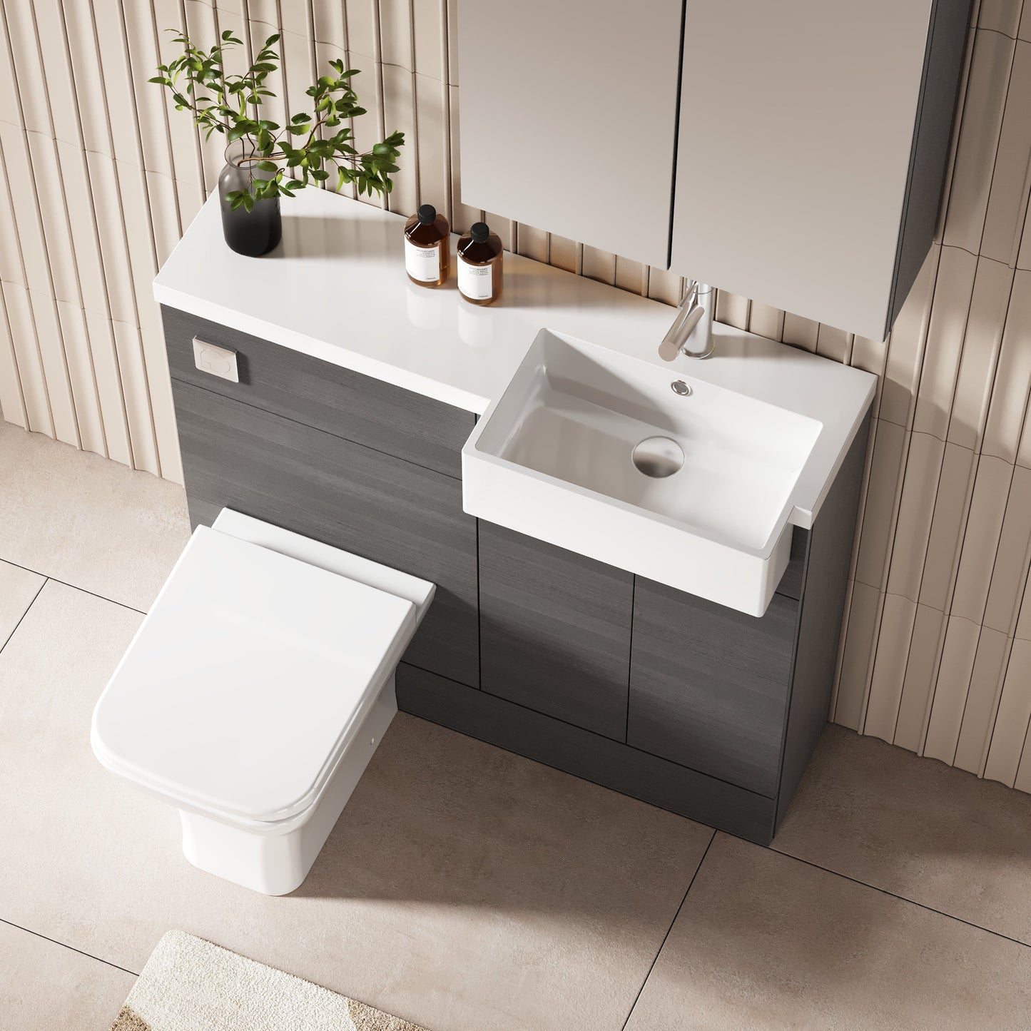 Hudson Reed Fusion 1000mm Floor Standing 2 Door Vanity & Toilet Combination with Right Hand Semi Recessed Basin