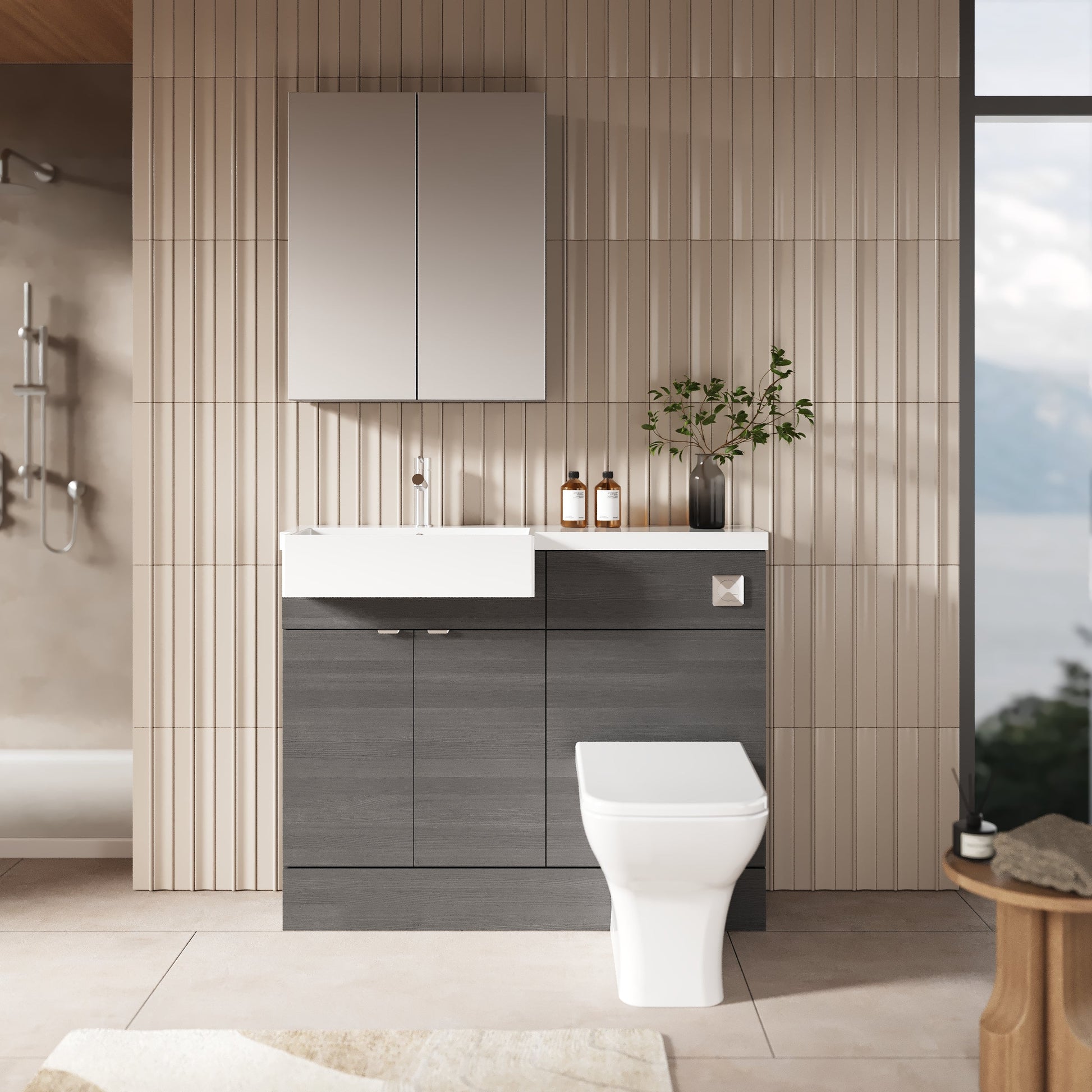 Hudson Reed Fusion 1100mm 2 Door Vanity & Toilet Combination with Left Hand Semi Recessed Basin