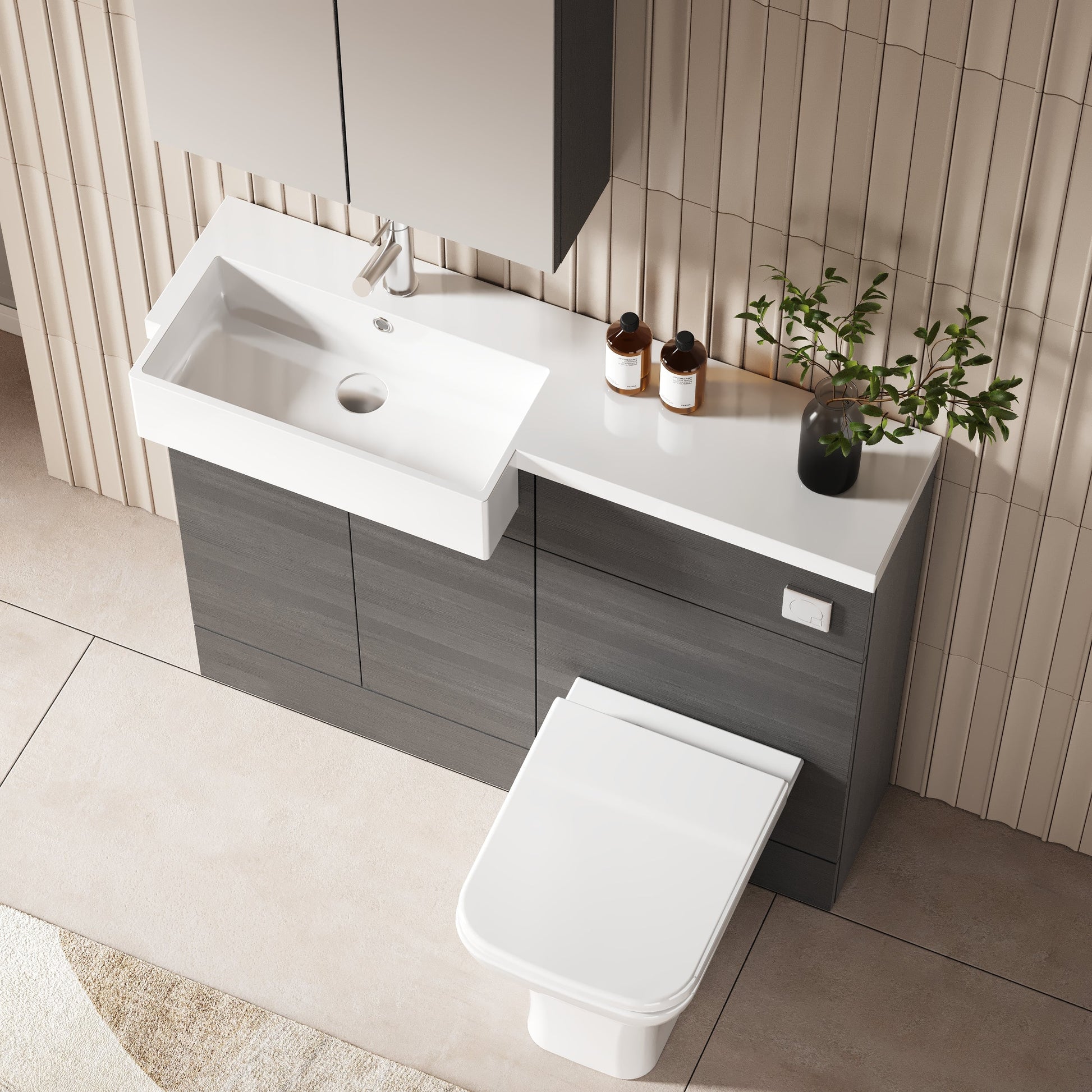 Hudson Reed Fusion 1100mm 2 Door Vanity & Toilet Combination with Left Hand Semi Recessed Basin