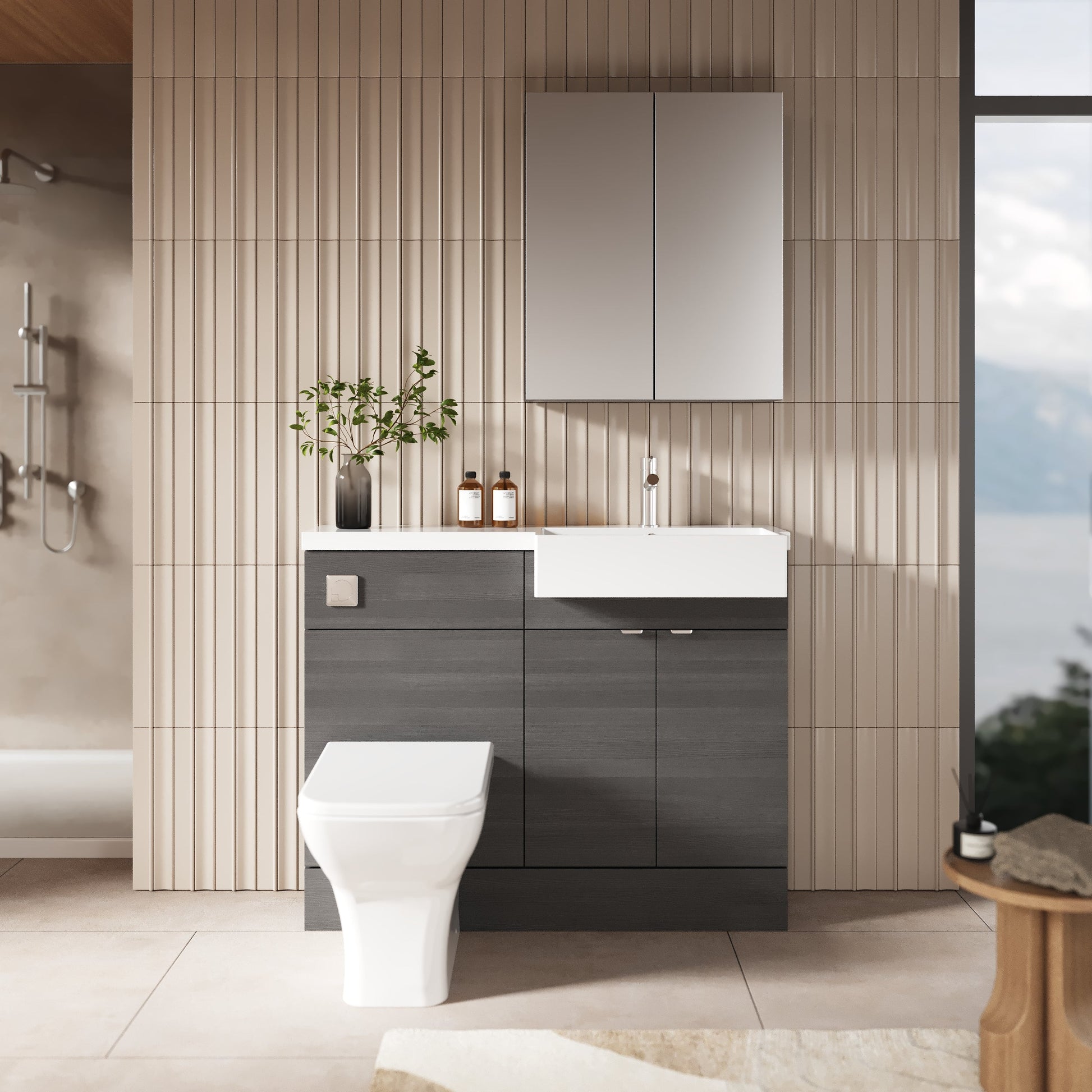 Hudson Reed Fusion 1105mm Floor Standing 2 Door Vanity Toilet & Right Hand Basin Combination