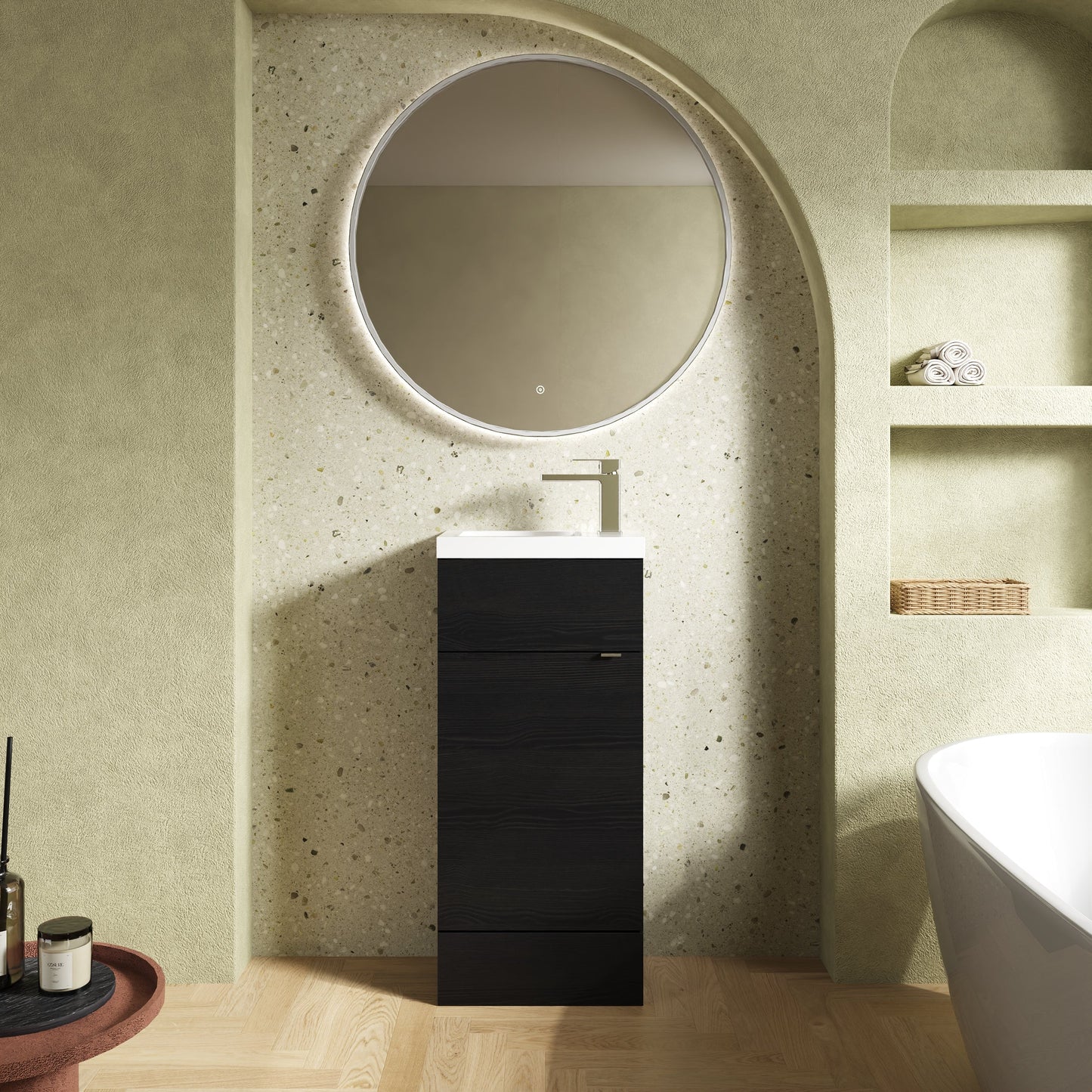 Hudson Reed Fusion Compact 400mm Charcoal Black Floor Standing 1 Door Vanity Unit & Basin