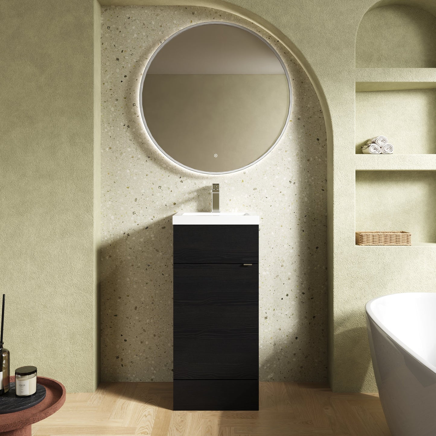 Hudson Reed Fusion 400mm Charcoal Black Floor Standing 1 Door Vanity Unit Including Basin