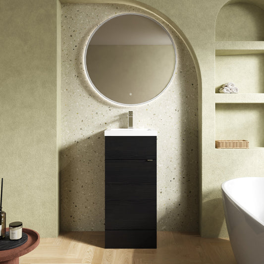 Hudson Reed Fusion 400mm Charcoal Black Floor Standing 1 Door Vanity Unit Including Basin