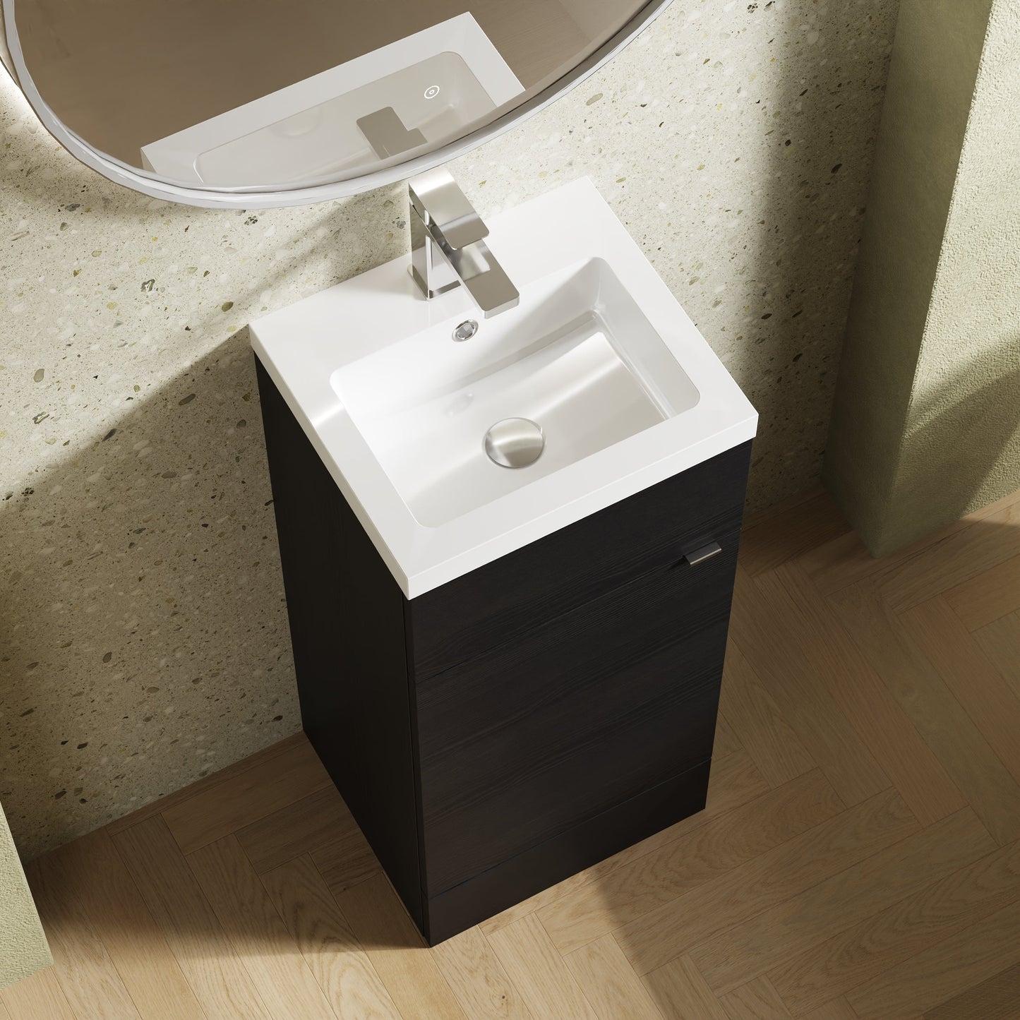 Hudson Reed Fusion 400mm Charcoal Black Floor Standing 1 Door Vanity Unit Including Basin