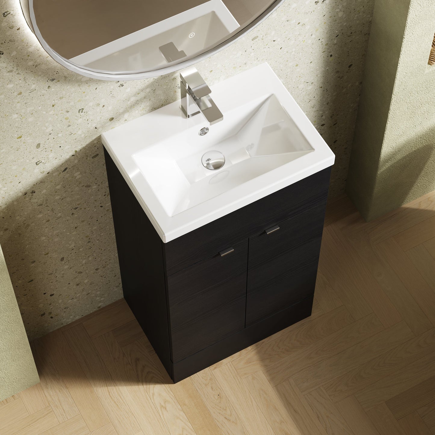 Hudson Reed Fusion 500mm Charcoal Black Floor Standing 2 Door Vanity Unit with Ceramic Basin
