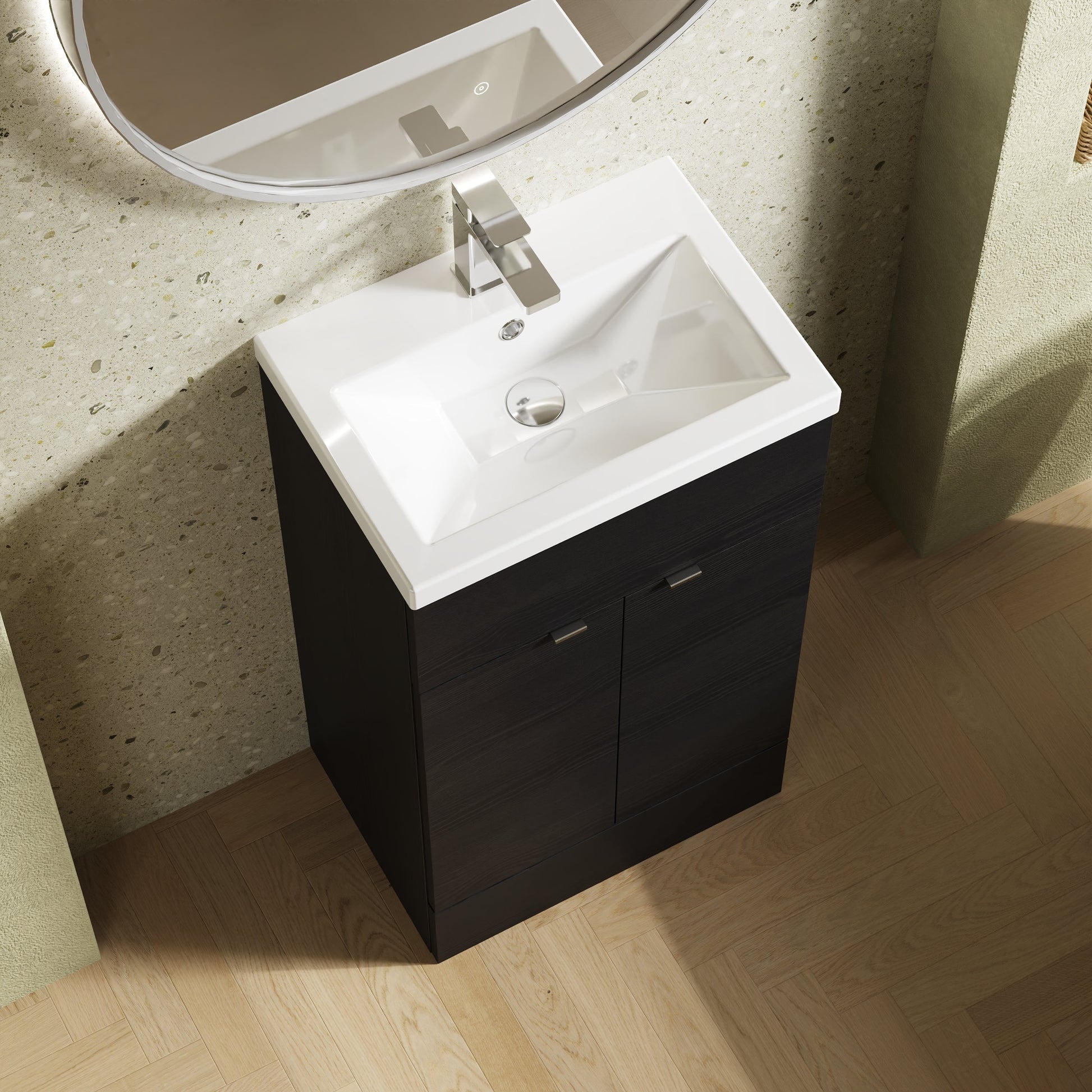 Hudson Reed Fusion 500mm Charcoal Black Floor Standing 2 Door Vanity Unit with Ceramic Basin