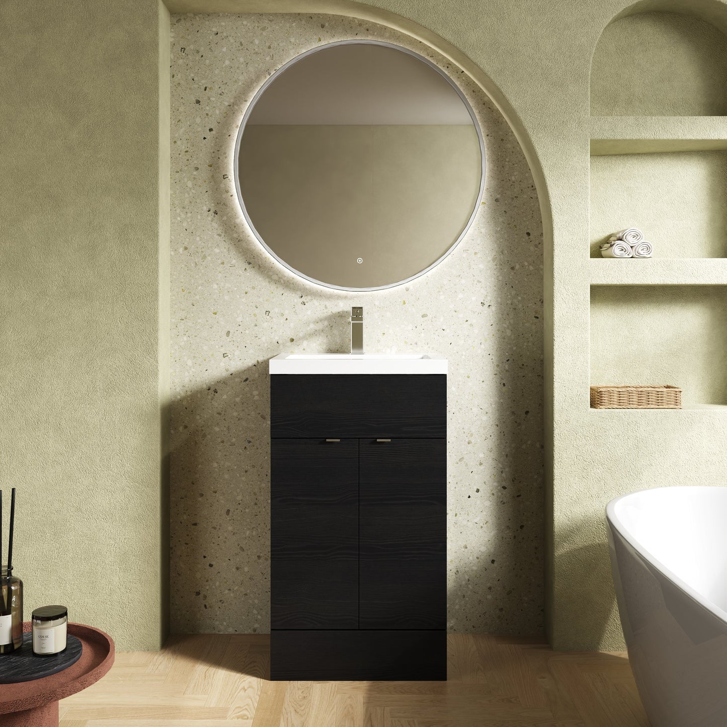Hudson Reed Fusion 500mm Charcoal Black Floor Standing 2 Door Vanity Unit With Polymarble Basin
