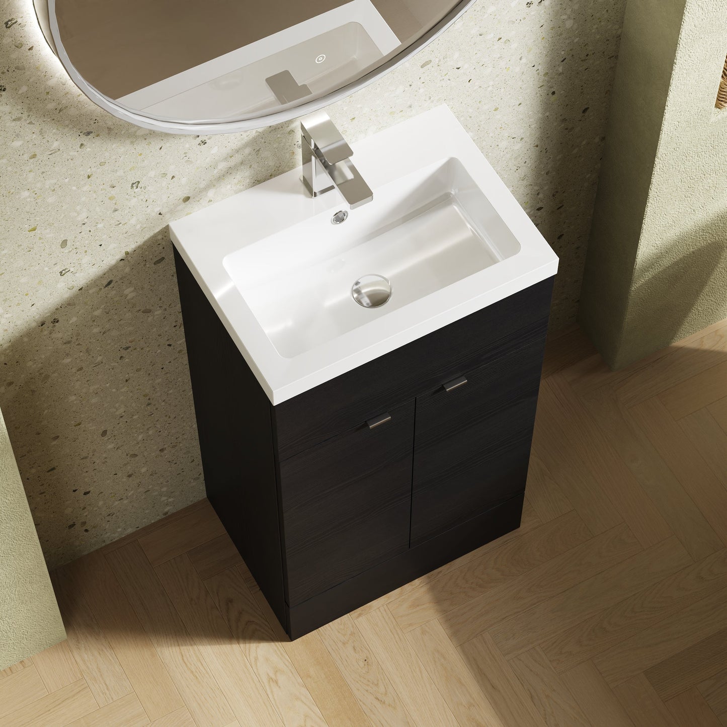Hudson Reed Fusion 500mm Charcoal Black Floor Standing 2 Door Vanity Unit With Polymarble Basin