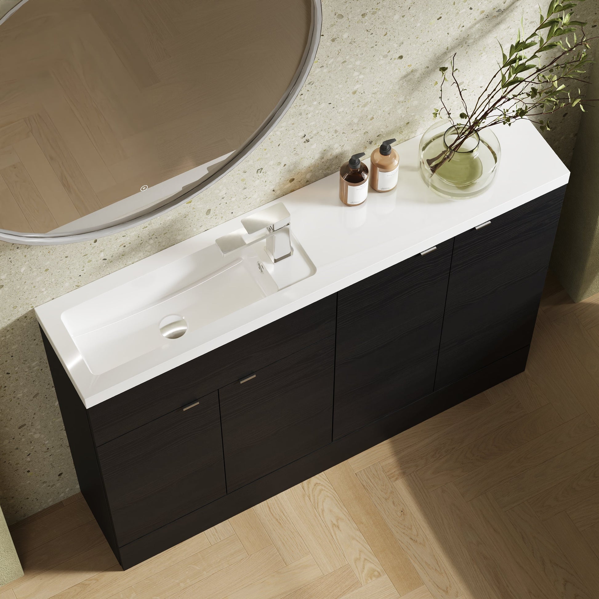 Hudson Reed Fusion 1200mm Compact Charcoal Black Floor Standing 2 Door Vanity Basin Combination