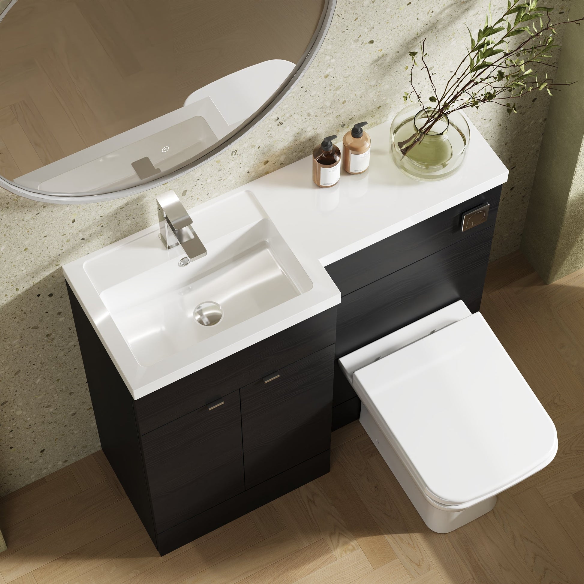 Hudson Reed Fusion 1000mm Floor Standing 2 Door Vanity Basin & Left Hand Toilet Combination