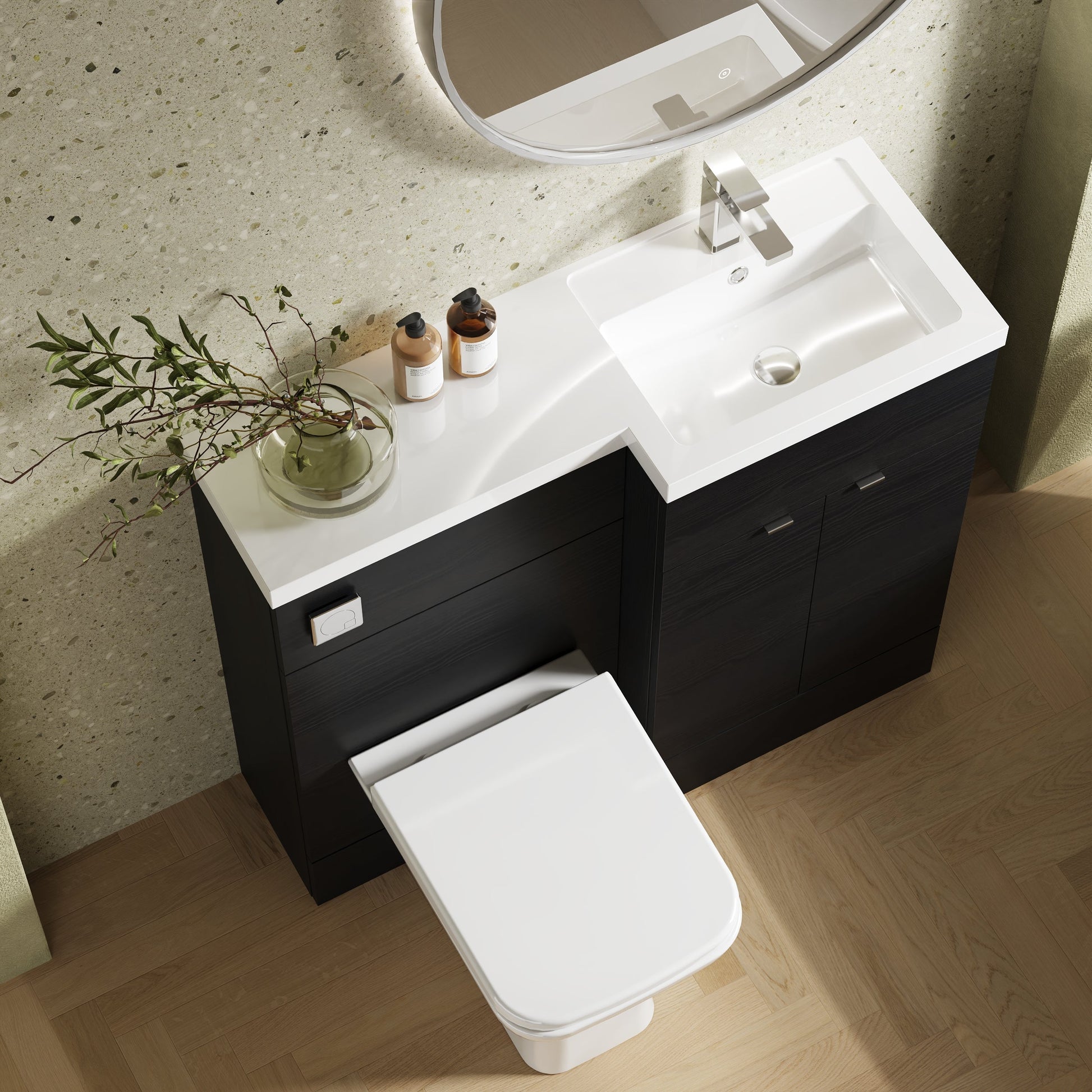 Hudson Reed Fusion 1000mm Floor Standing 2 Door Right Hand Vanity Basin & Toilet Combination Including Handles