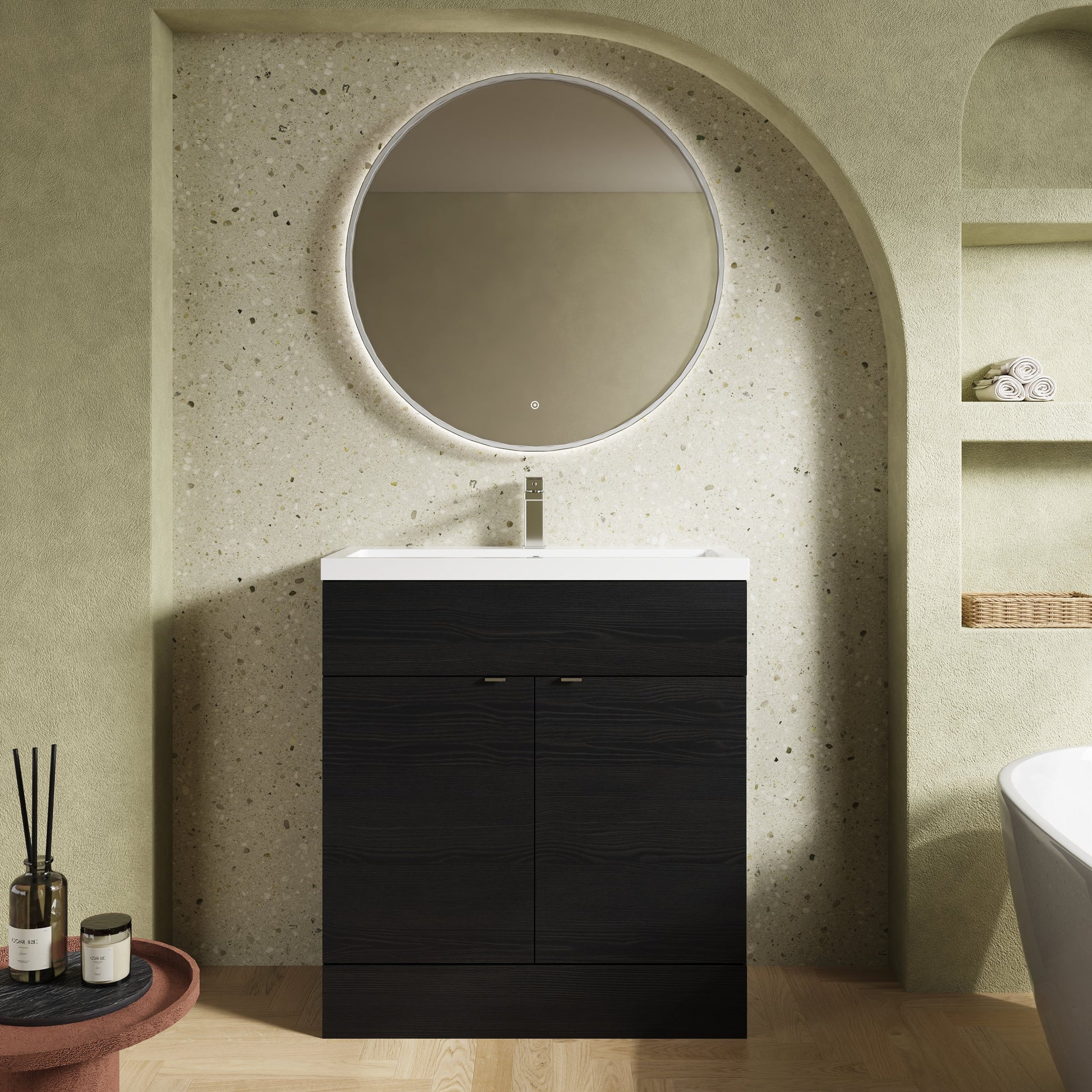 Hudson Reed Fusion 800mm Charcoal Black Floor Standing 2 Door Vanity Unit with Basin