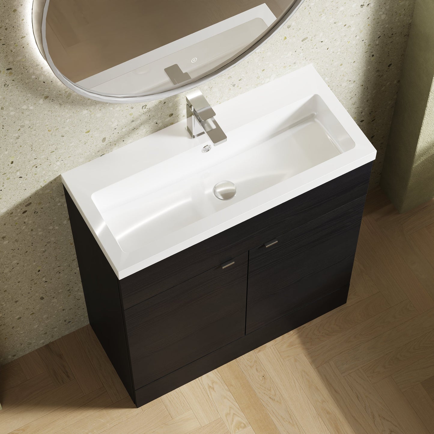 Hudson Reed Fusion 800mm Charcoal Black Floor Standing 2 Door Vanity Unit with Basin