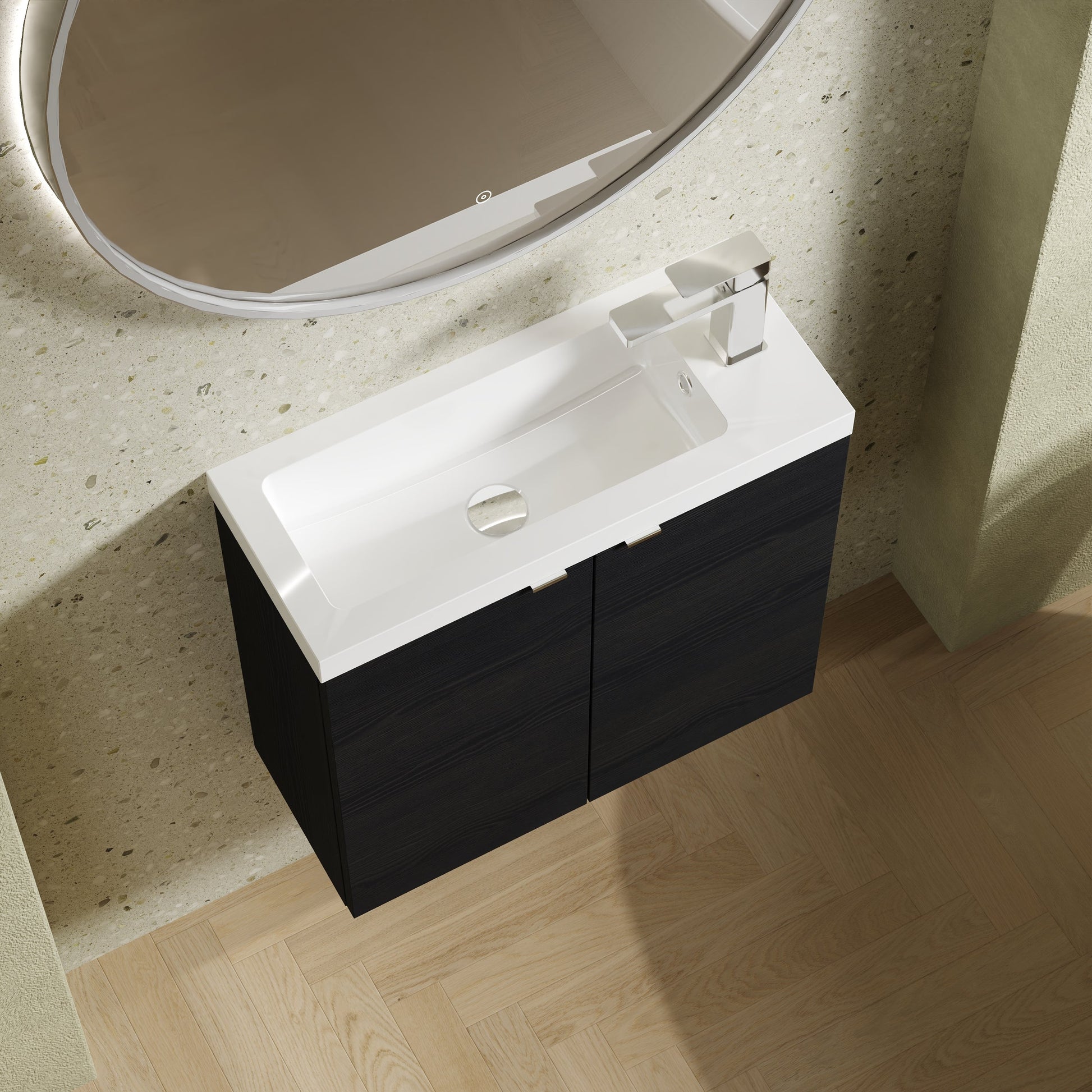 Hudson Reed Fusion 600mm Wall Hung Vanity Unit & Polymarble Basin With Soft Close Doors & Handles