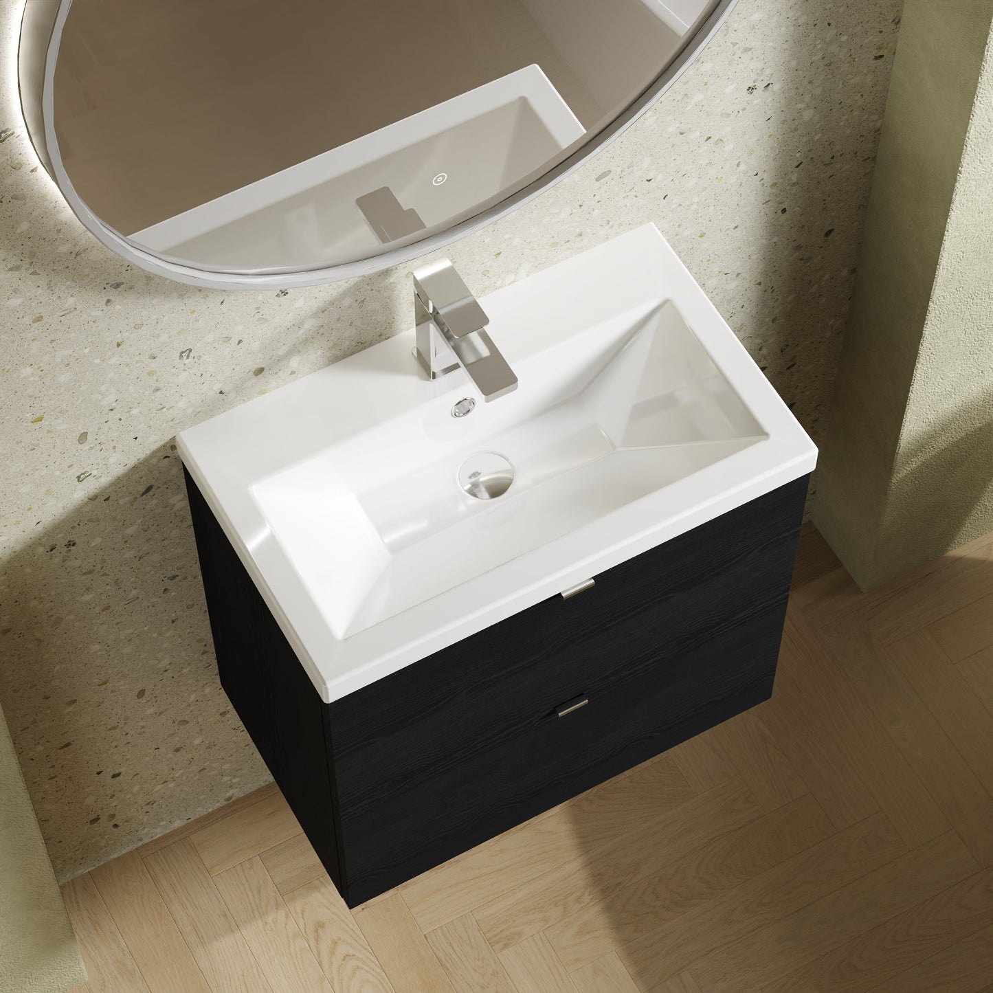 Hudson Reed Fusion 600mm Charcoal Black Wall Hung 2 Drawer Vanity Unit & Basin With Soft Close Drawers