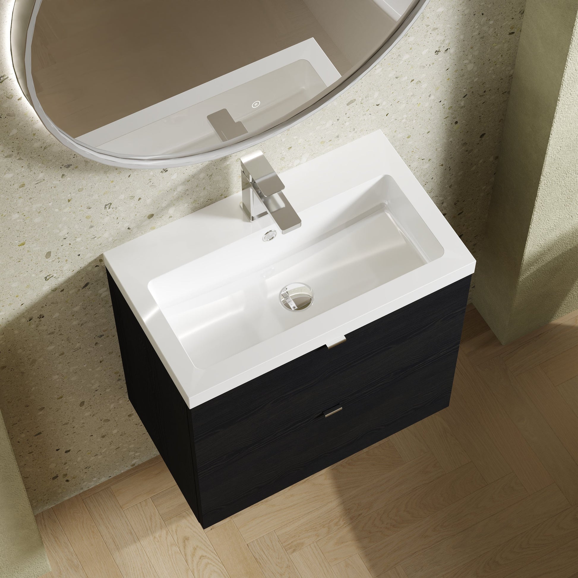 Hudson Reed Fusion 600mm Charcoal Black Wall Hung 2 Drawer Vanity Unit with Basin With Soft Close