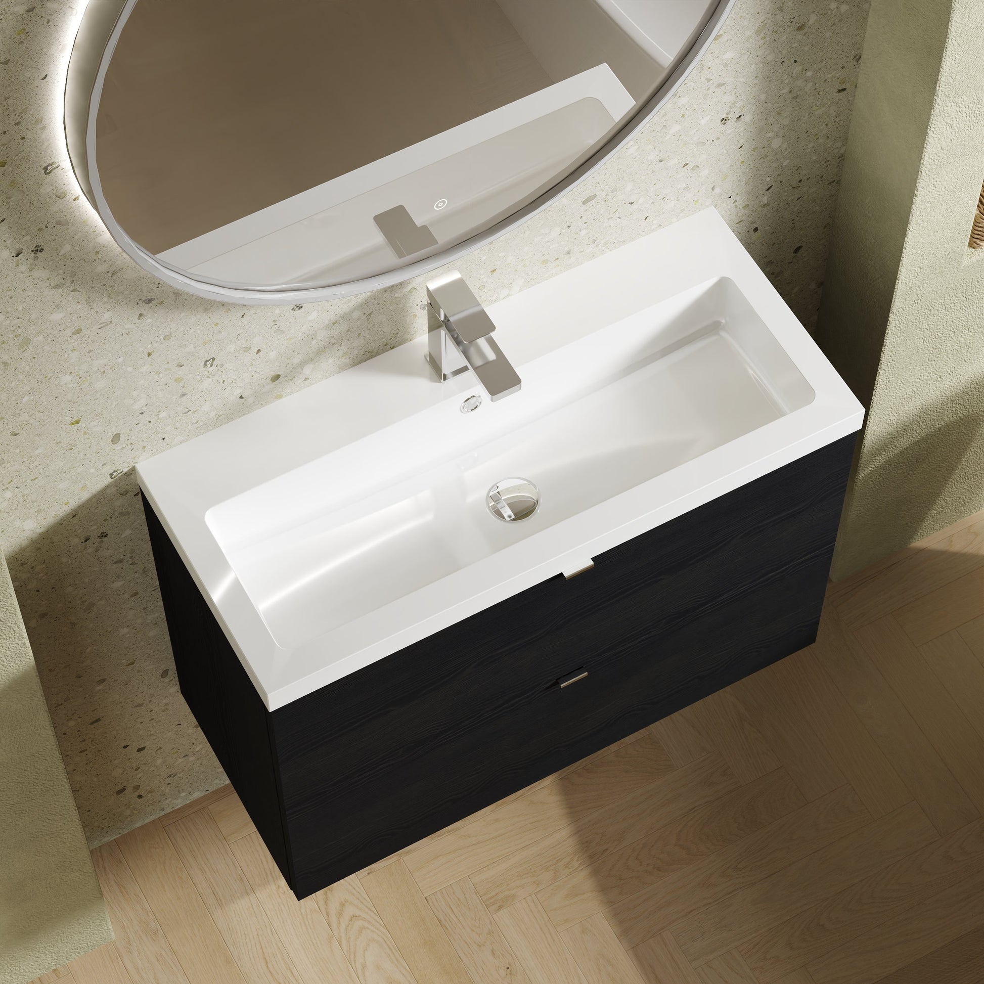 Hudson Reed Fusion 805mm Charcoal Black Wall Hung 2 Drawer Vanity Unit with Ceramic Basin & Soft Close Drawers