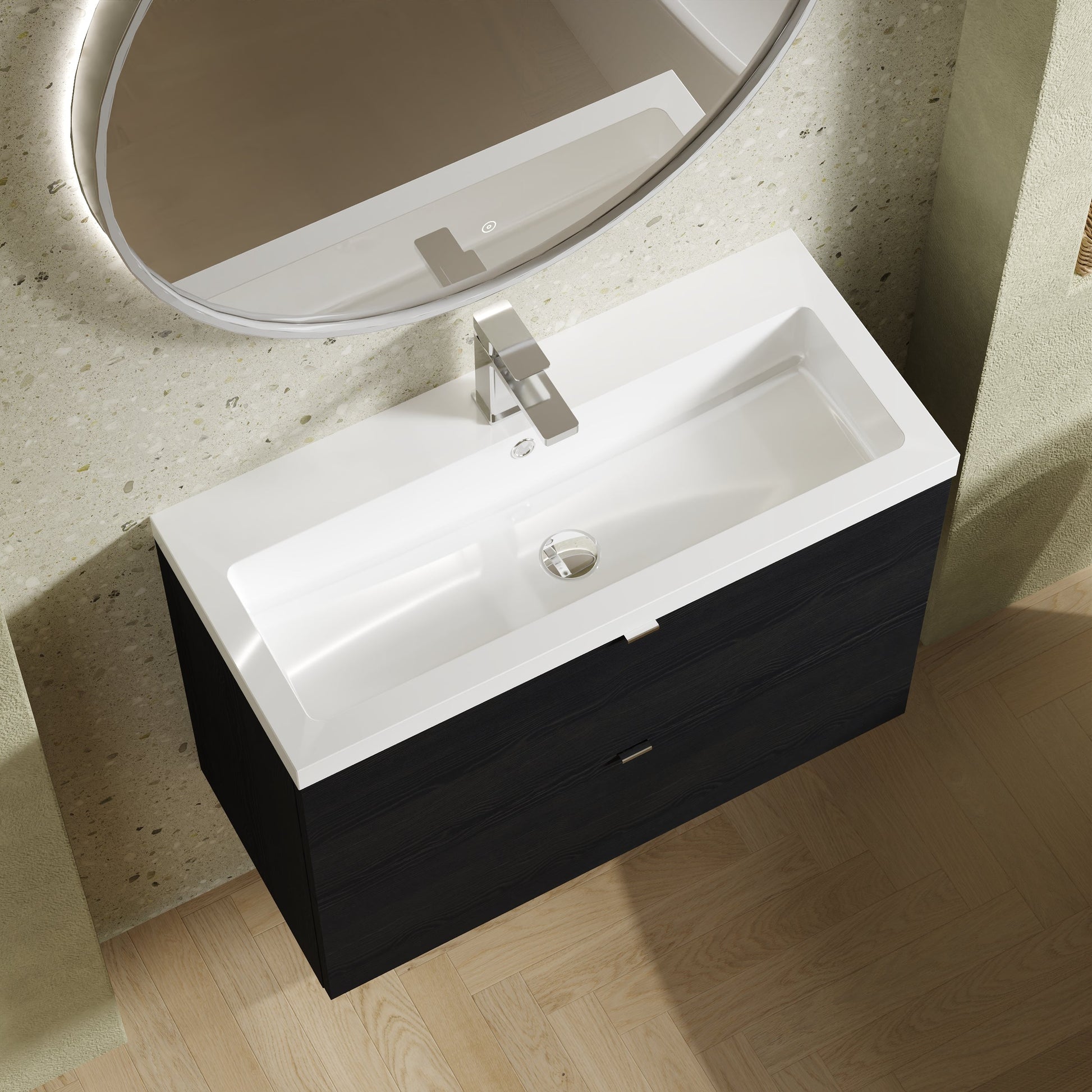 Hudson Reed Fusion 800mm Charcoal Black 2 Drawer Wall Hung Vanity Unit & Basin With Soft Close Drawers