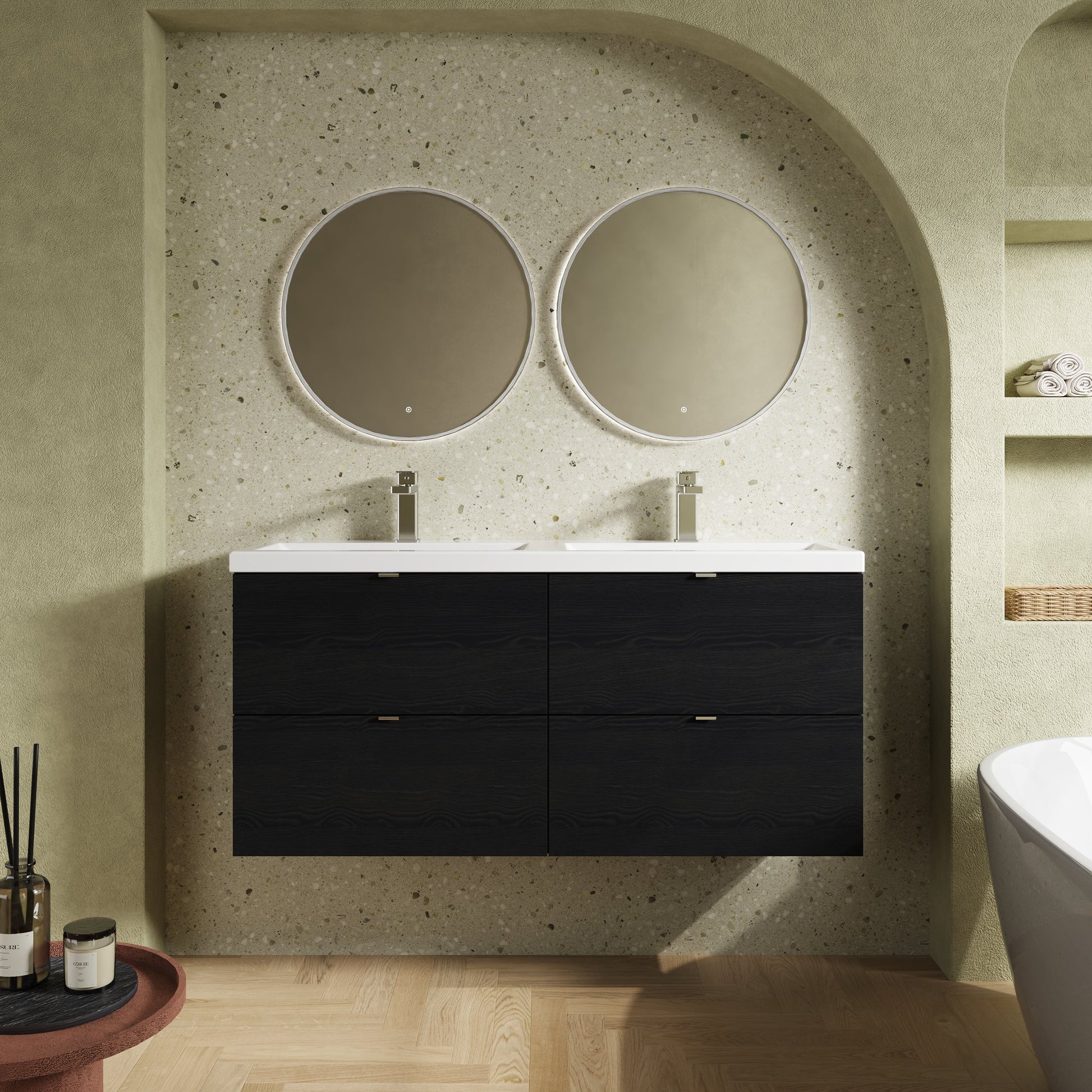 Hudson Reed Fusion 1200mm Wall Hung 4 Drawer Vanity Unit With Twin Ceramic Basin