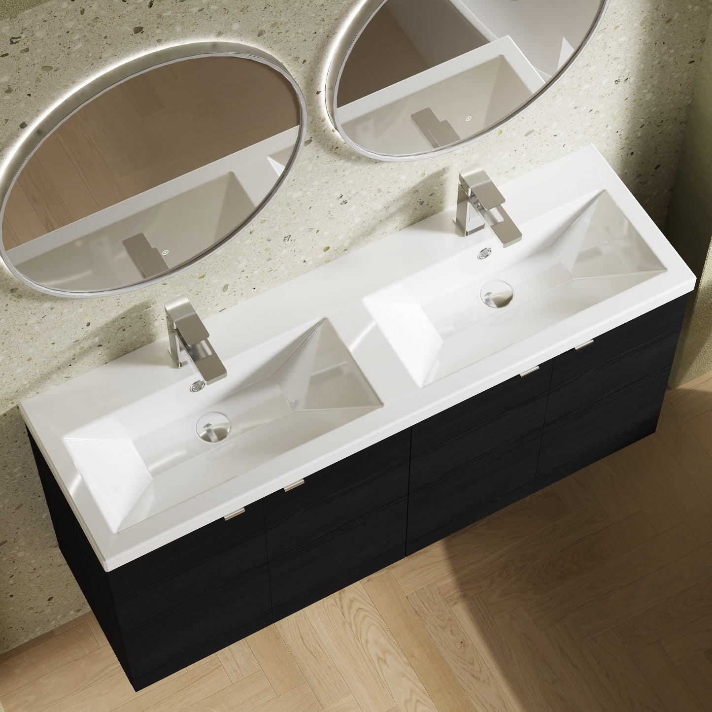 Hudson Reed Fusion 1200mm Charcoal Black Wall Hung 2 Door Vanity Unit & Twin Ceramic Basin