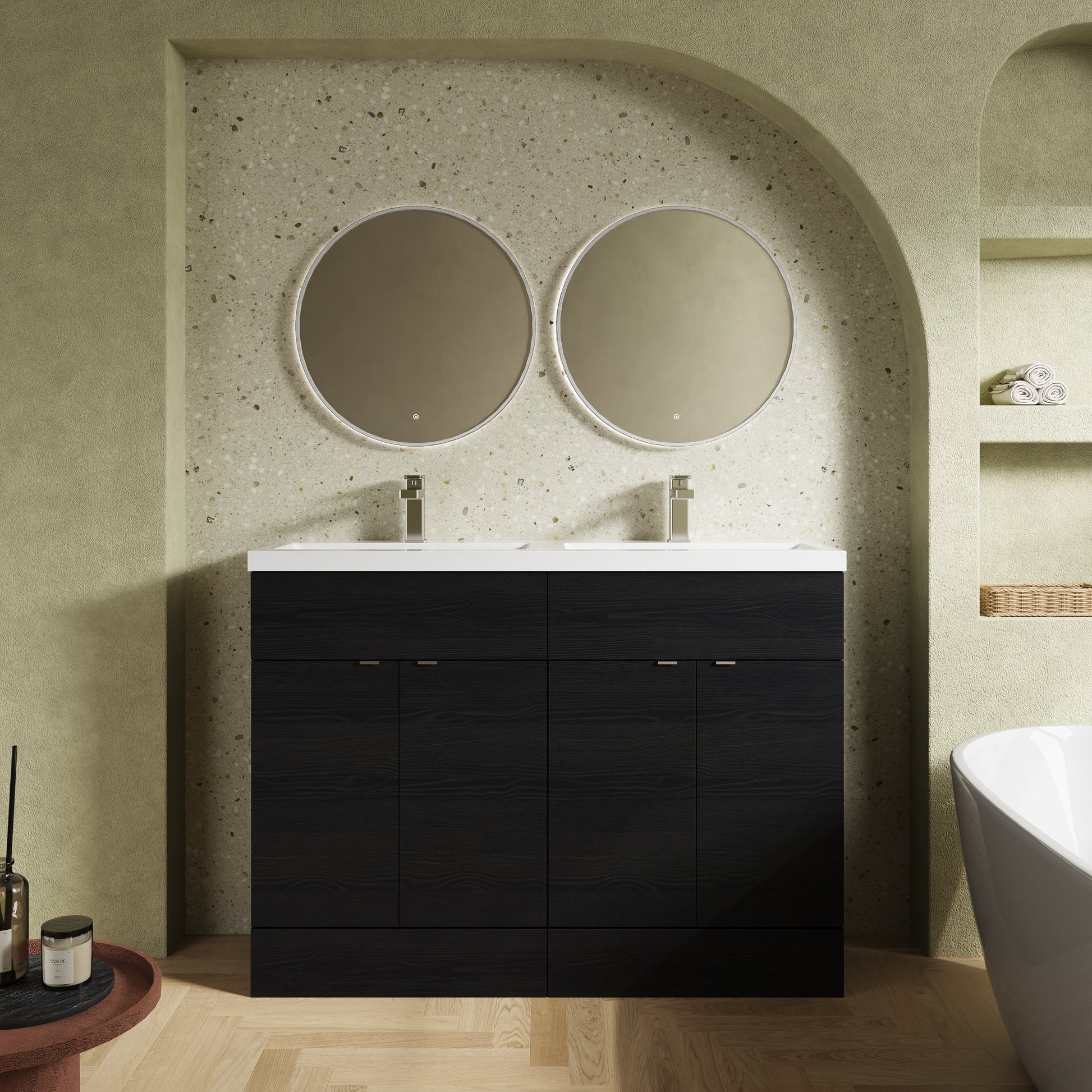 Hudson Reed Fusion 1208mm Charcoal Black Floor Standing Vanity Unit With Twin Ceramic Basin