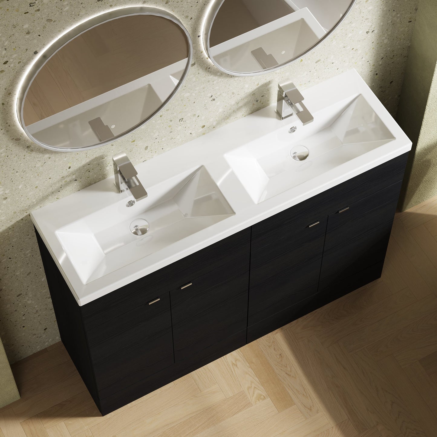 Hudson Reed Fusion 1208mm Charcoal Black Floor Standing Vanity Unit With Twin Ceramic Basin