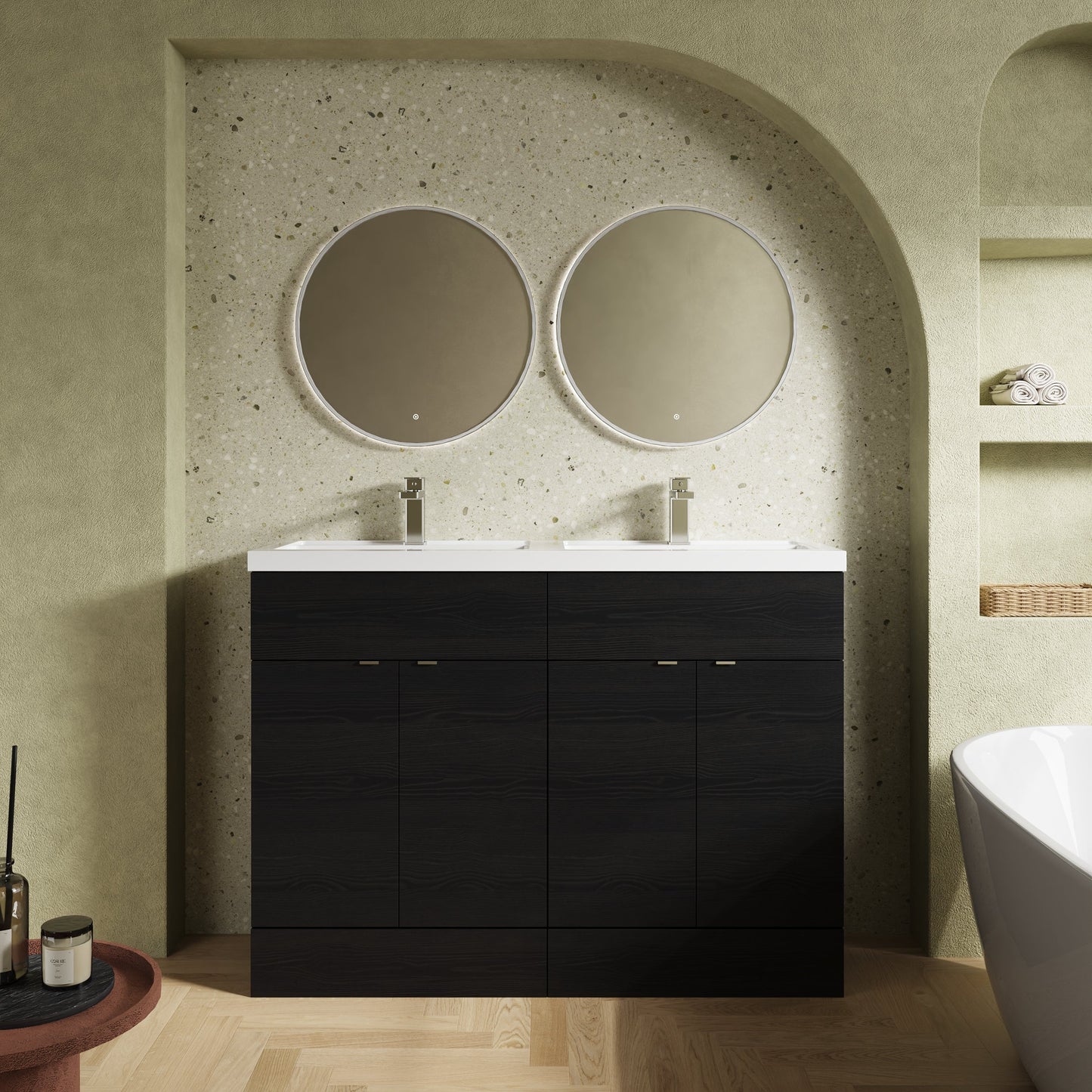 Hudson Reed Fusion 1200mm Charcoal Black Floor Standing 2 Door Vanity Unit With Double Basin