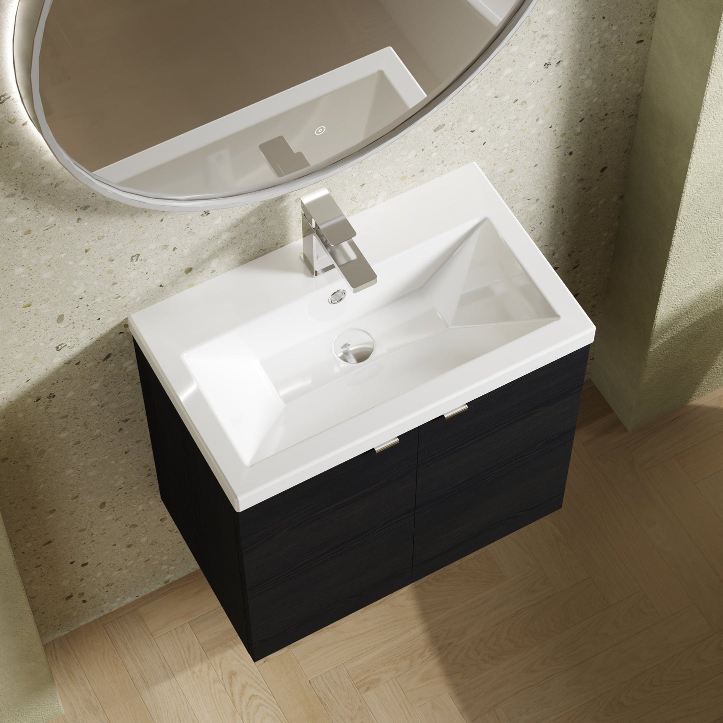 Hudson Reed Fusion 600mm Charcoal Black Wall Hung 2 Door Vanity Unit & Ceramic Basin