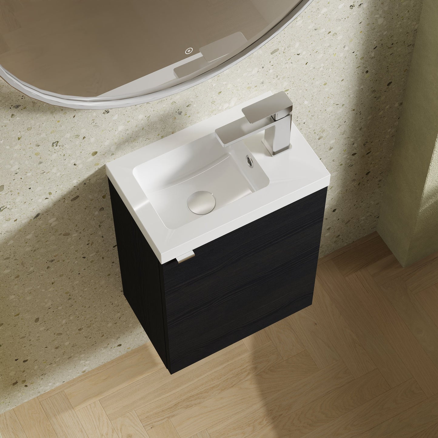 Hudson Reed Fusion Compact 400mm Charcoal Black Wall Hung 1 Door Vanity Unit & Basin With Handle