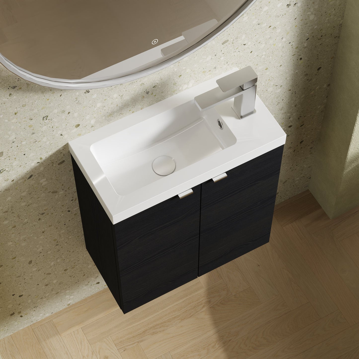 Hudson Reed Fusion 500mm Charcoal Black Wall Hung 2 Door Vanity Unit & Polymarble Basin
