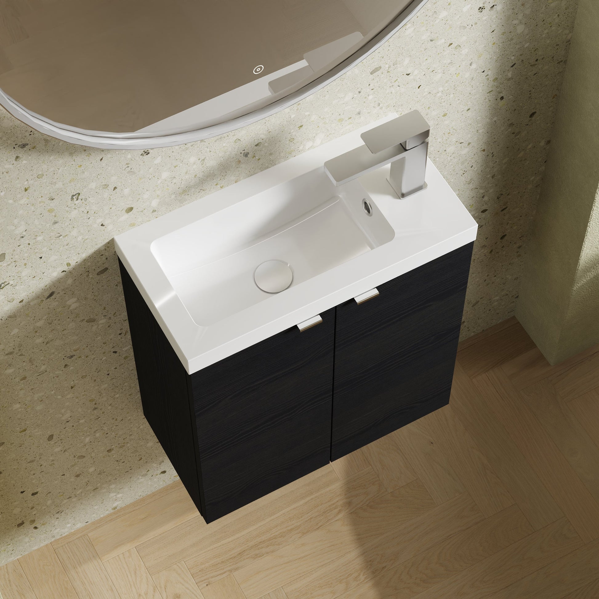 Hudson Reed Fusion 500mm Charcoal Black Wall Hung 2 Door Vanity Unit & Polymarble Basin