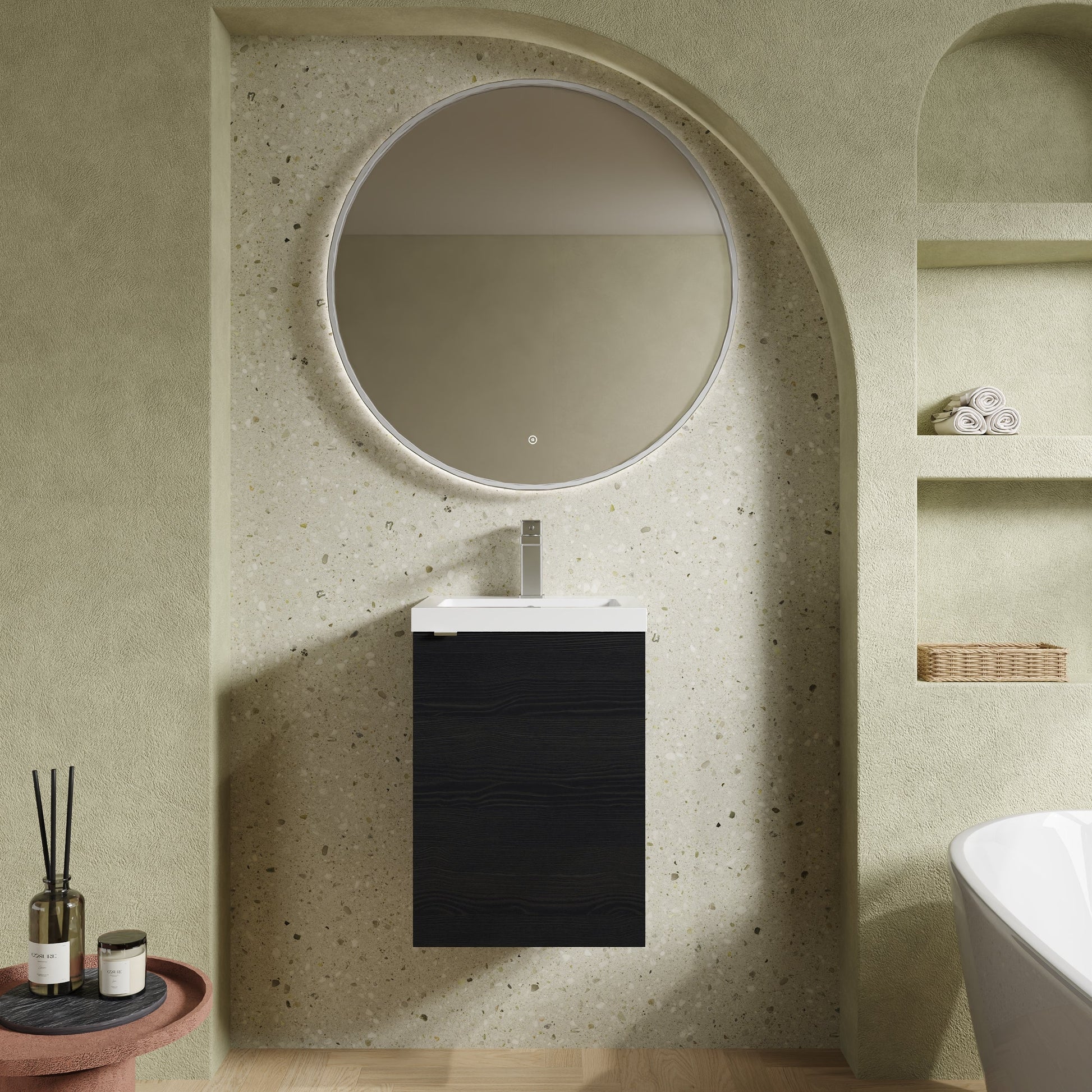 Hudson Reed Fusion 400mm Charcoal Black Wall Hung 1 Door Vanity Unit & Basin