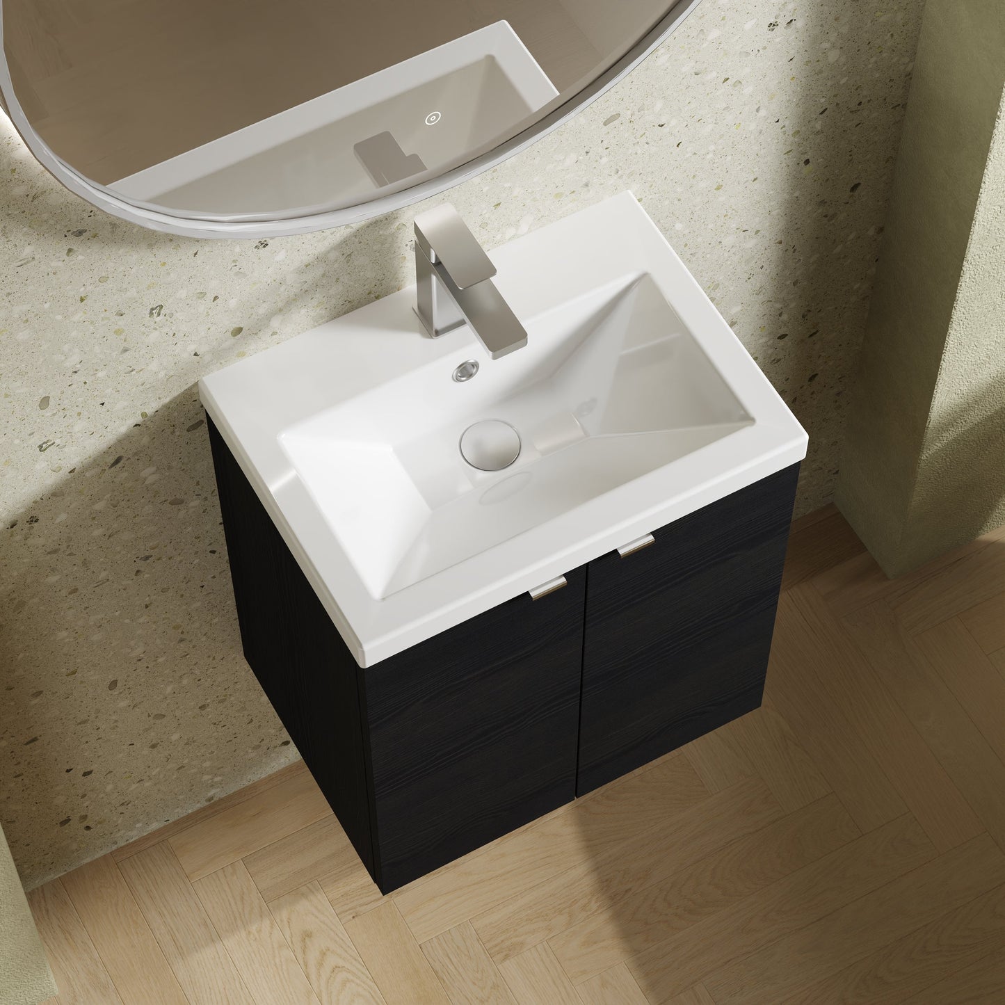 Hudson Reed Fusion 500mm Charcoal Black Wall Hung 2 Door Vanity Unit & Ceramic Basin