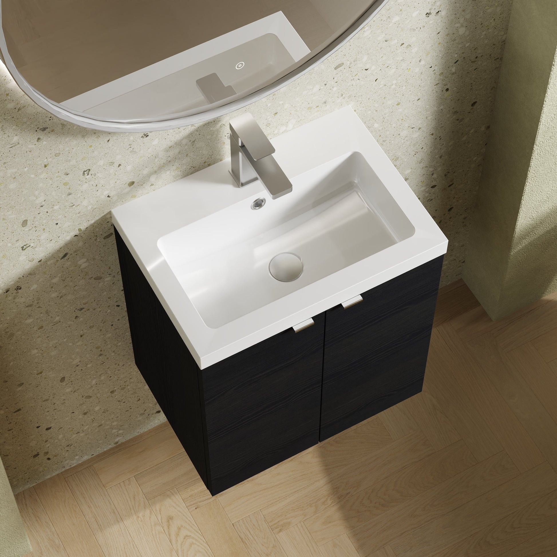 Hudson Reed Fusion 500mm Charcoal Black Wall Hung 2 Door Vanity Unit & Polymarble Basin With Handles