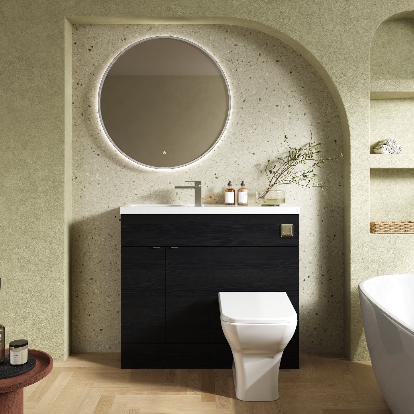 Hudson Reed Fusion 1000mm Charcoal Black Floor Standing 2 Door Vanity & Toilet Combination With Basin