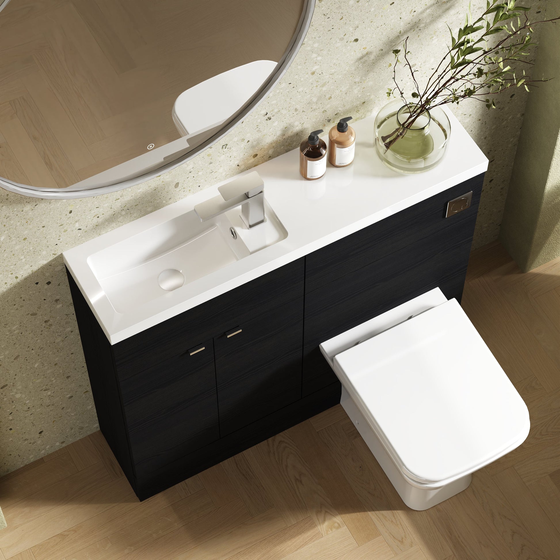 Hudson Reed Fusion 1000mm Charcoal Black Floor Standing 2 Door Vanity & Toilet Combination With Basin