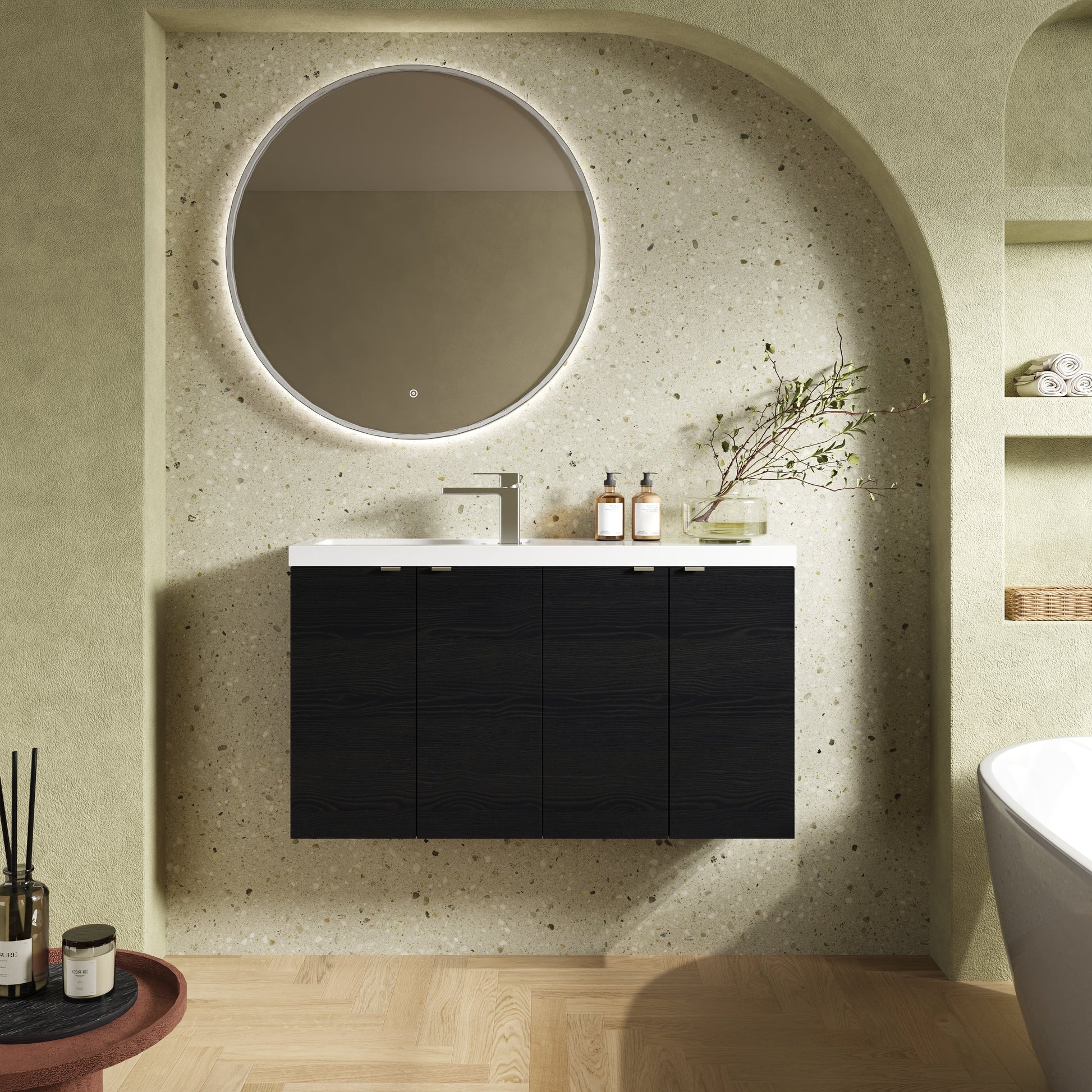 Hudson Reed Fusion Compact 1000mm Charcoal Black Wall Hung 2 Door Vanity Unit & Basin