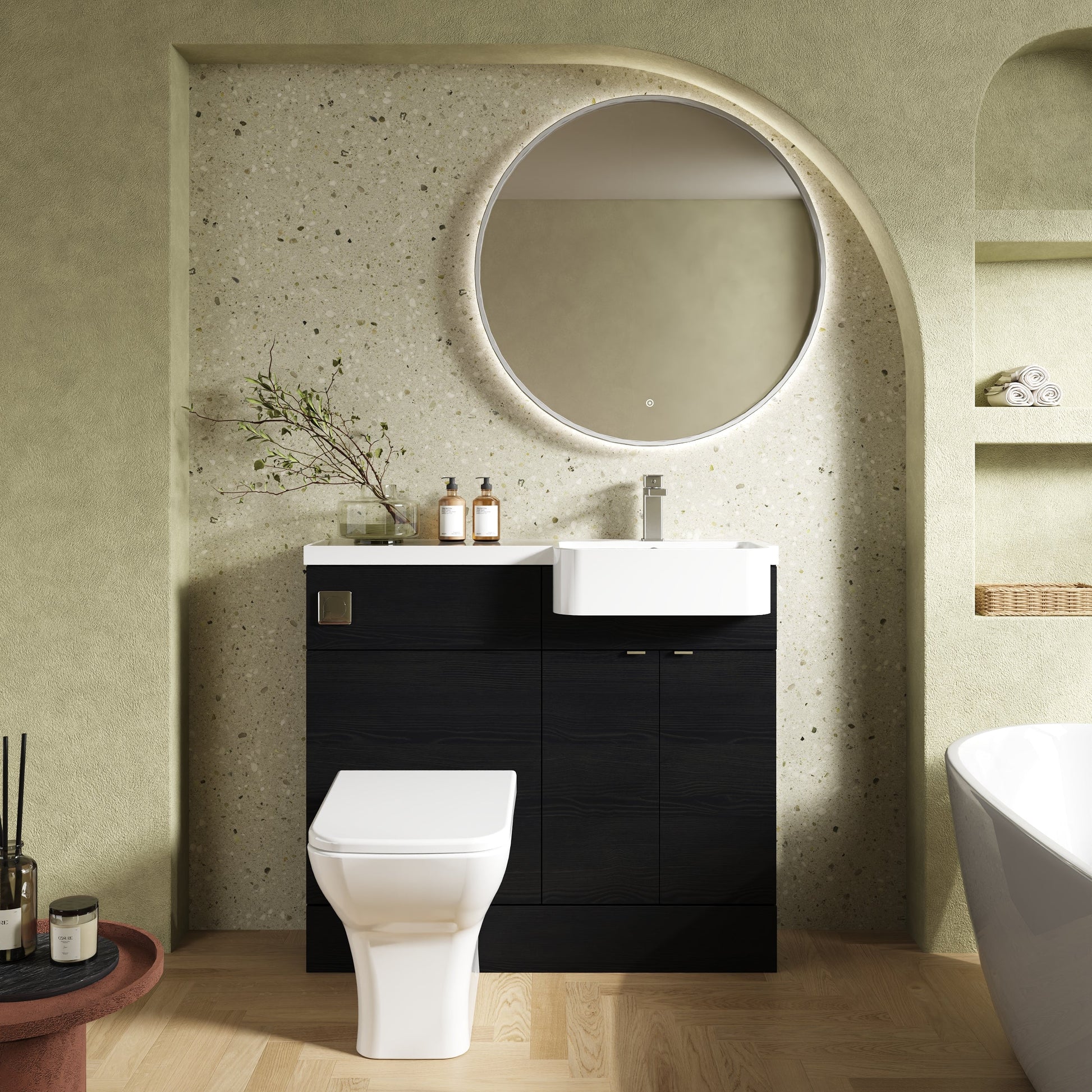 Hudson Reed Fusion 1005mm Charcoal Black Vanity & Toilet Unit with Semi Recessed Basin